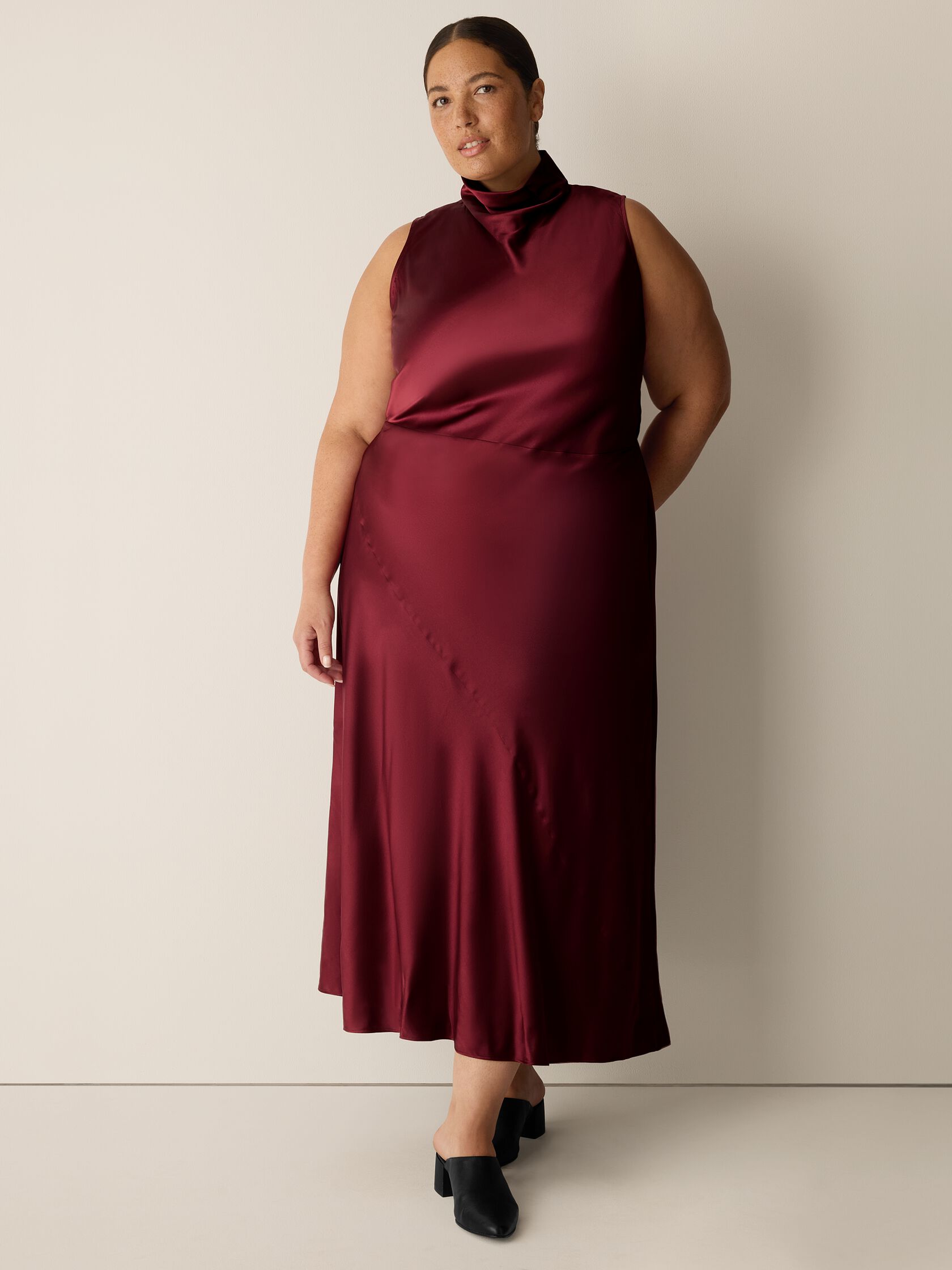 Stretch Silk Charmeuse Bias Cowl Neck Dress