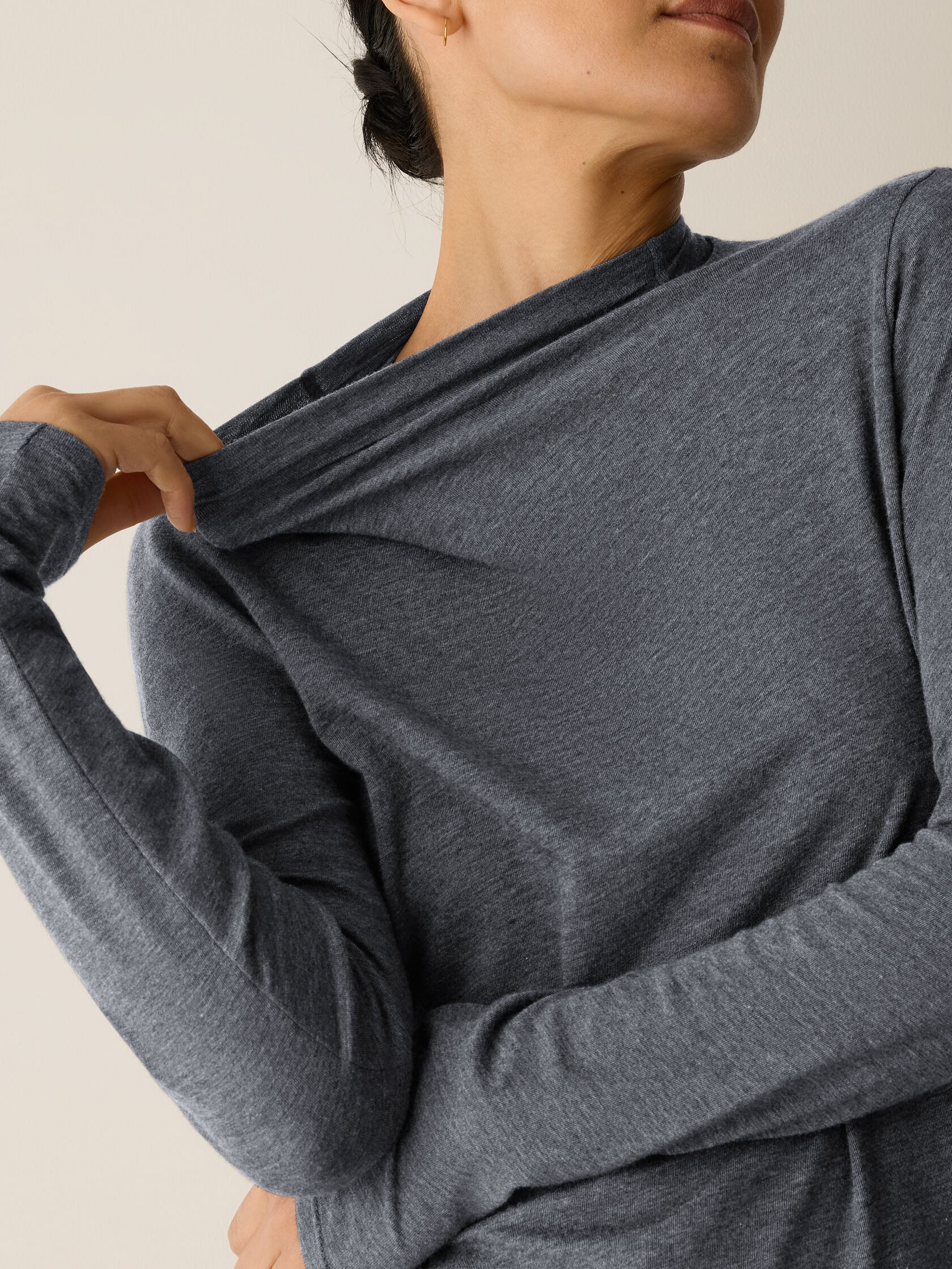 M&eacute;lange Sheer Cotton Blend Knit Funnel Neck Top