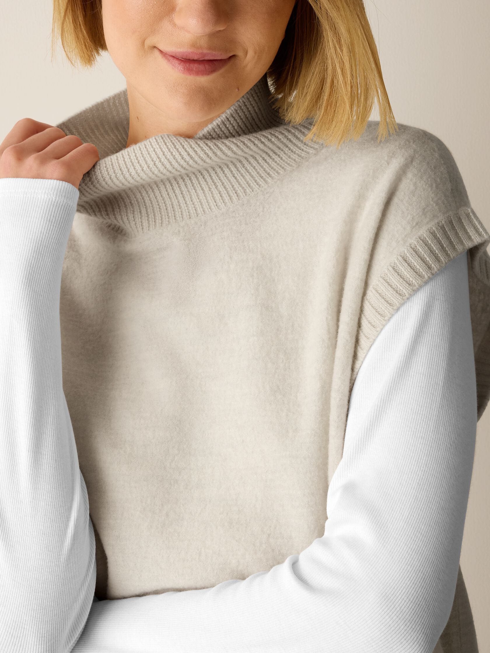 Fine Felted Wool Turtleneck Top in Regenerative Wool