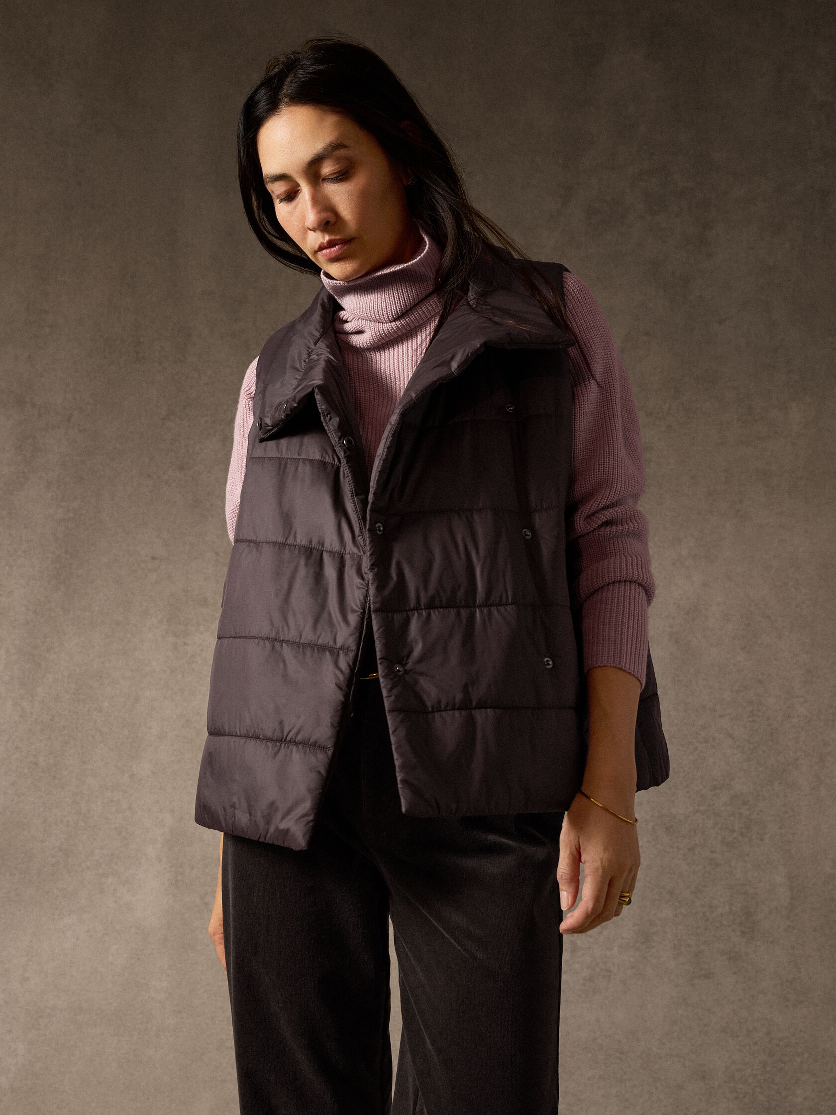 Eggshell Recycled Nylon High Collar Quilted Vest