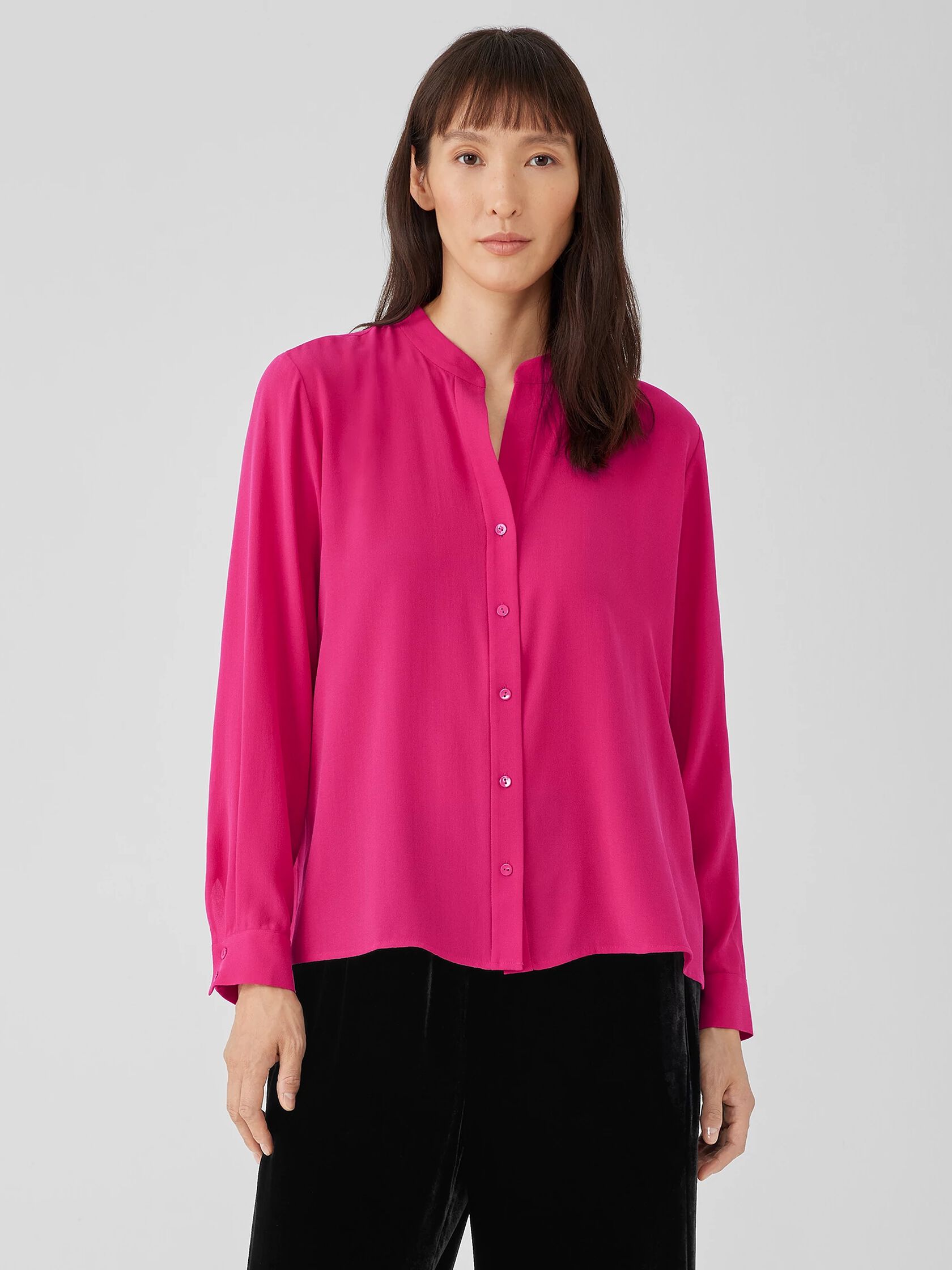 Silk Georgette Crepe Shirred-Back Shirt