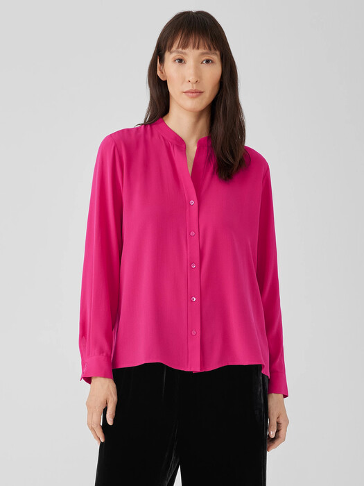Silk Georgette Crepe Shirred-Back Shirt