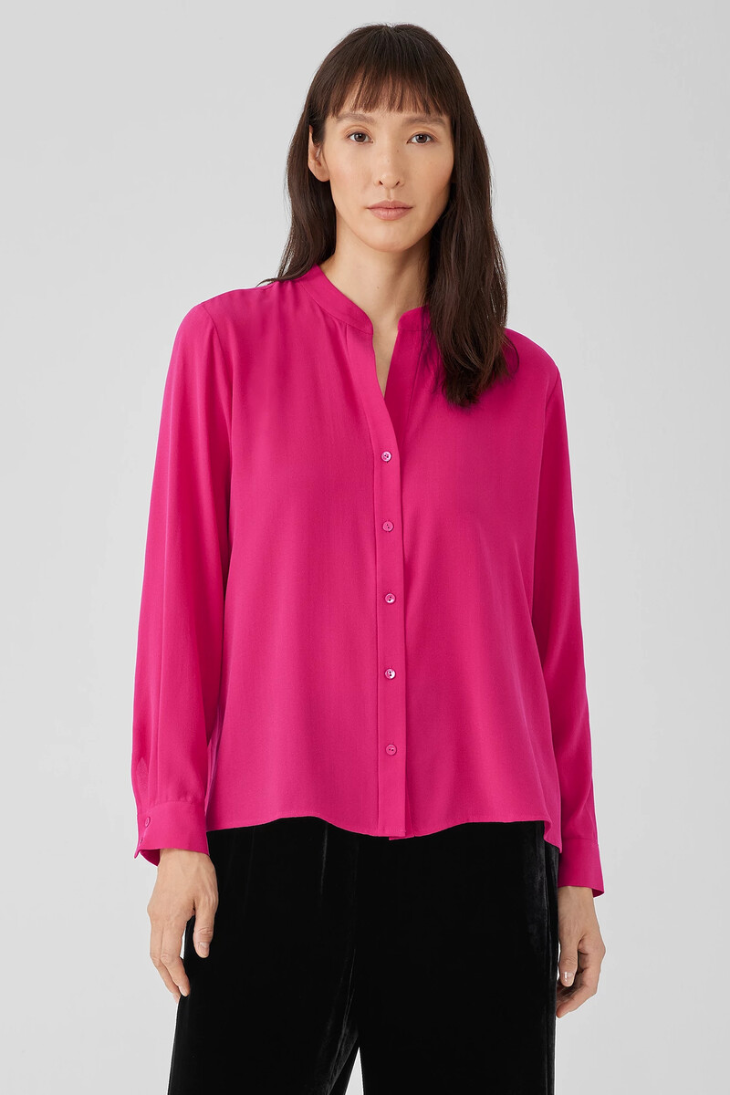 Silk Georgette Crepe Shirred-Back Shirt Silk Georgette Crepe Shirred-Back Shirt