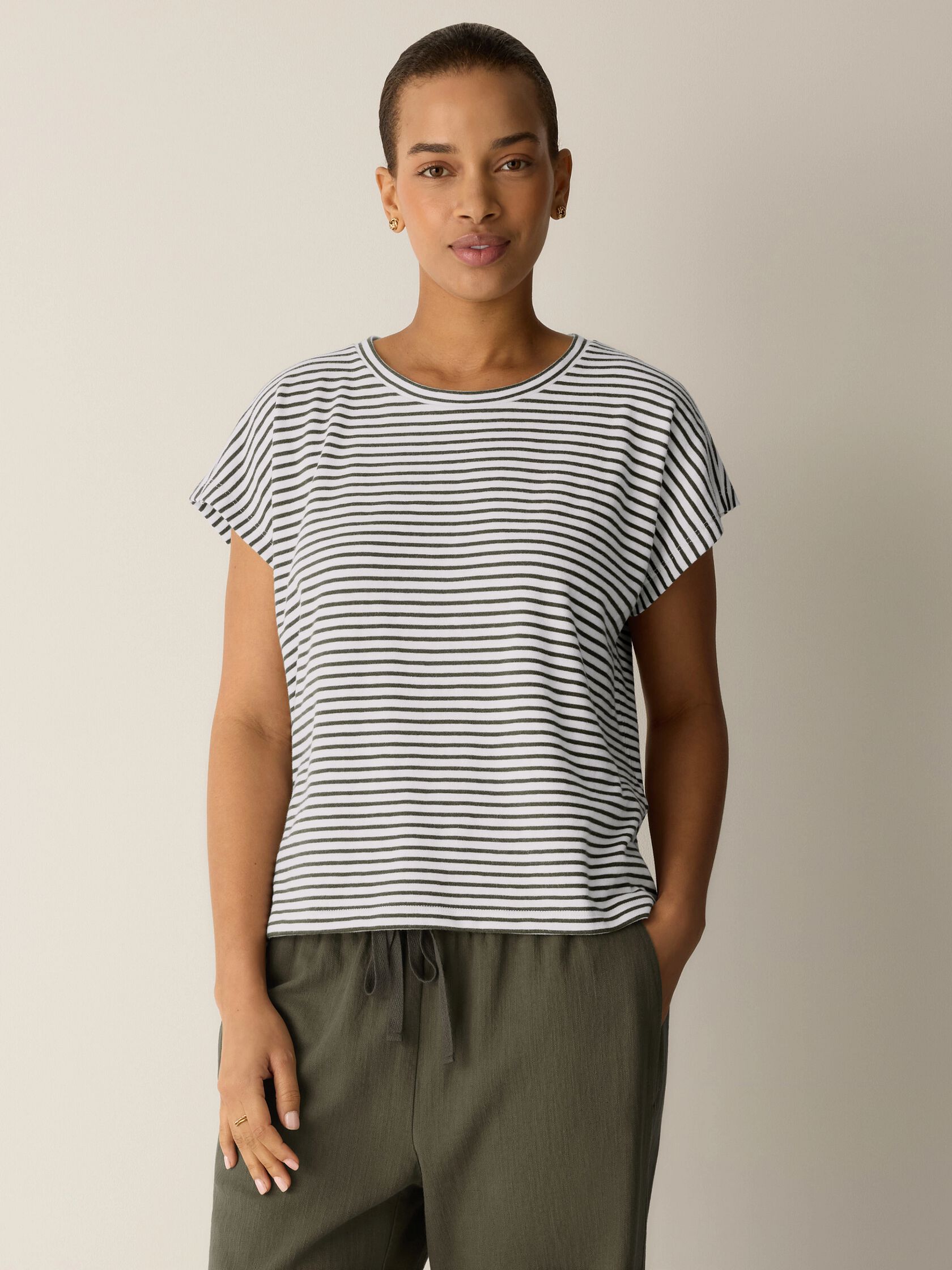 Striped Organic Cotton Slub Crew Neck Tee