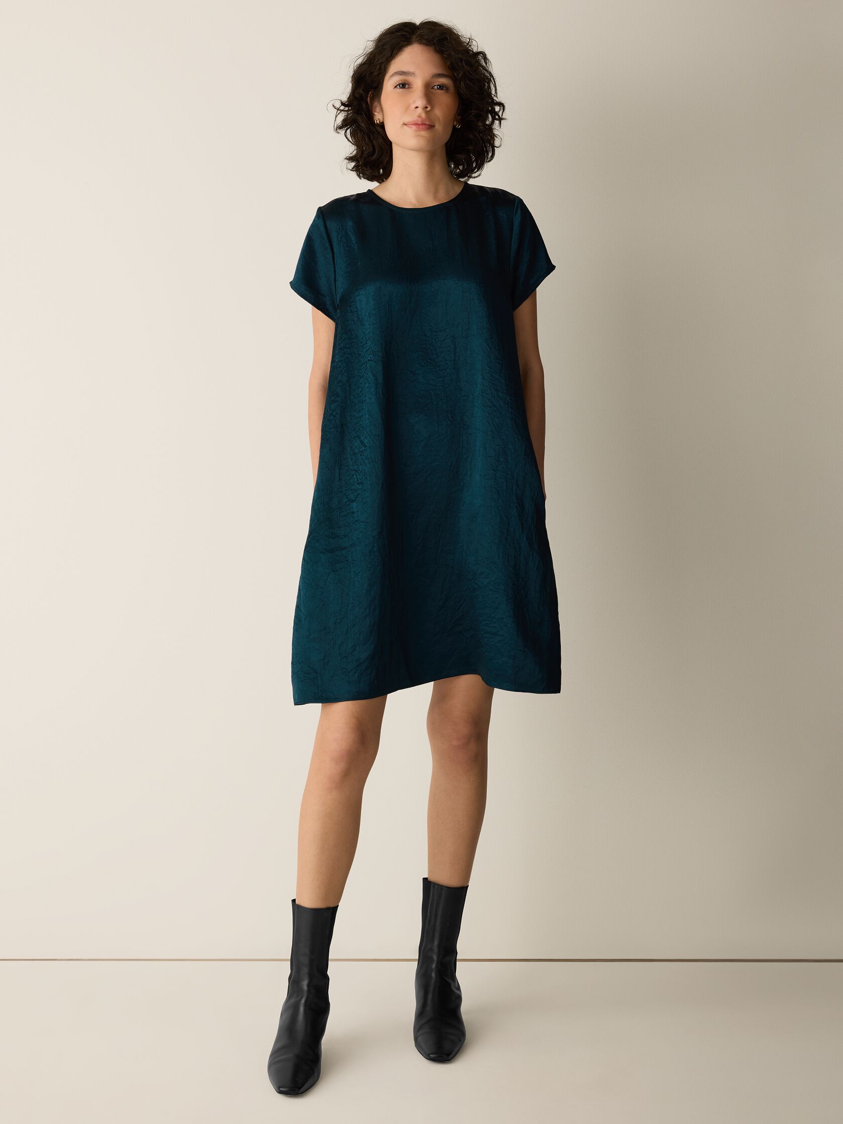 Textured Satin Round Neck Dress