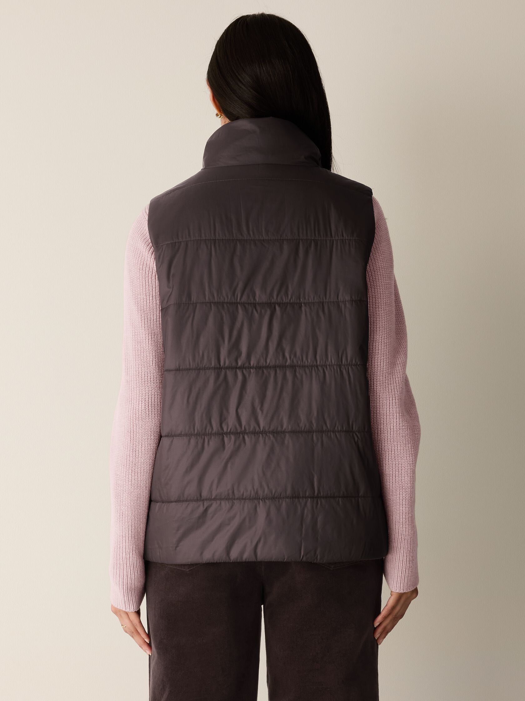 Eggshell Recycled Nylon High Collar Quilted Vest
