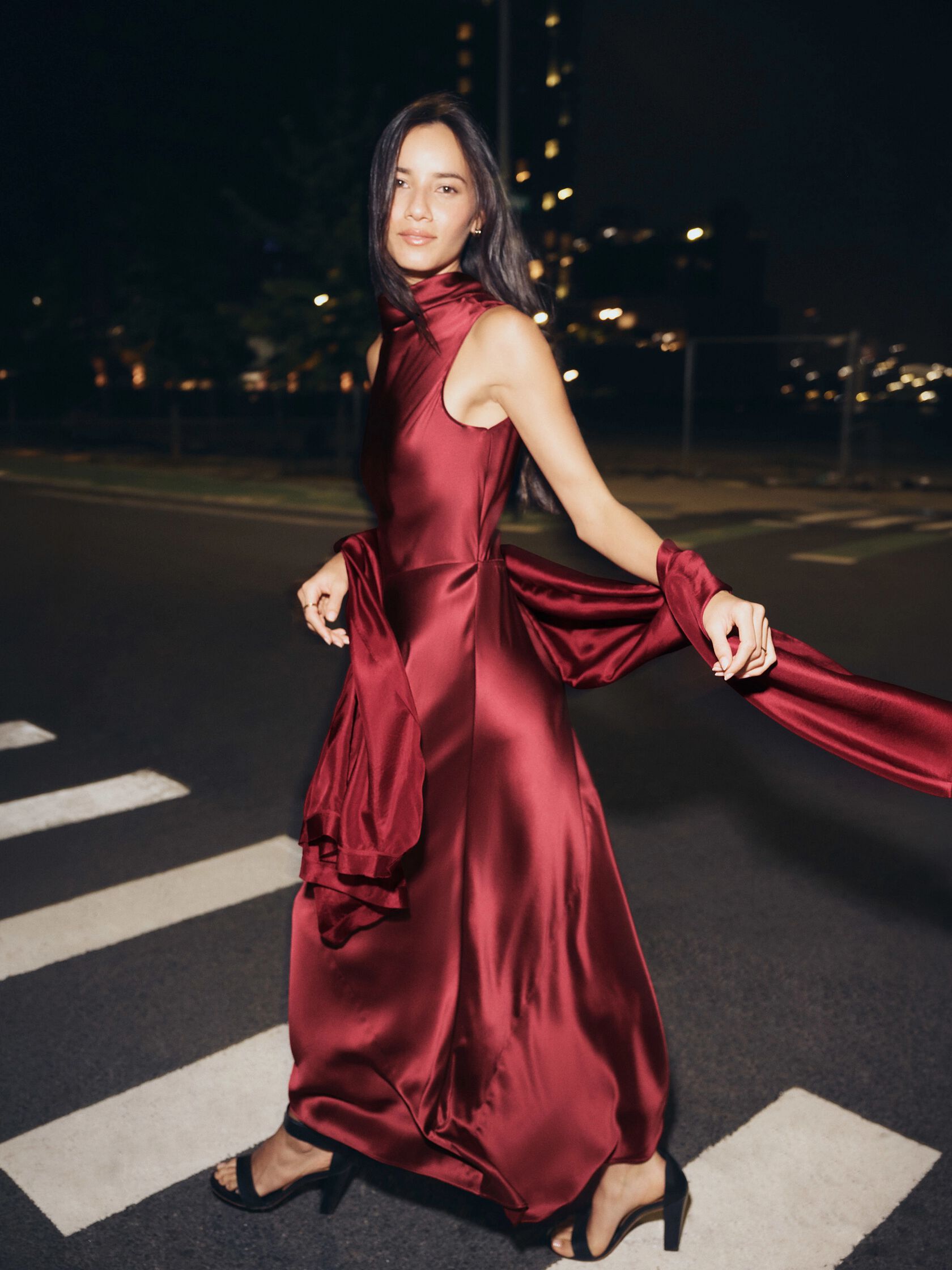 Stretch Silk Charmeuse Bias Cowl Neck Dress