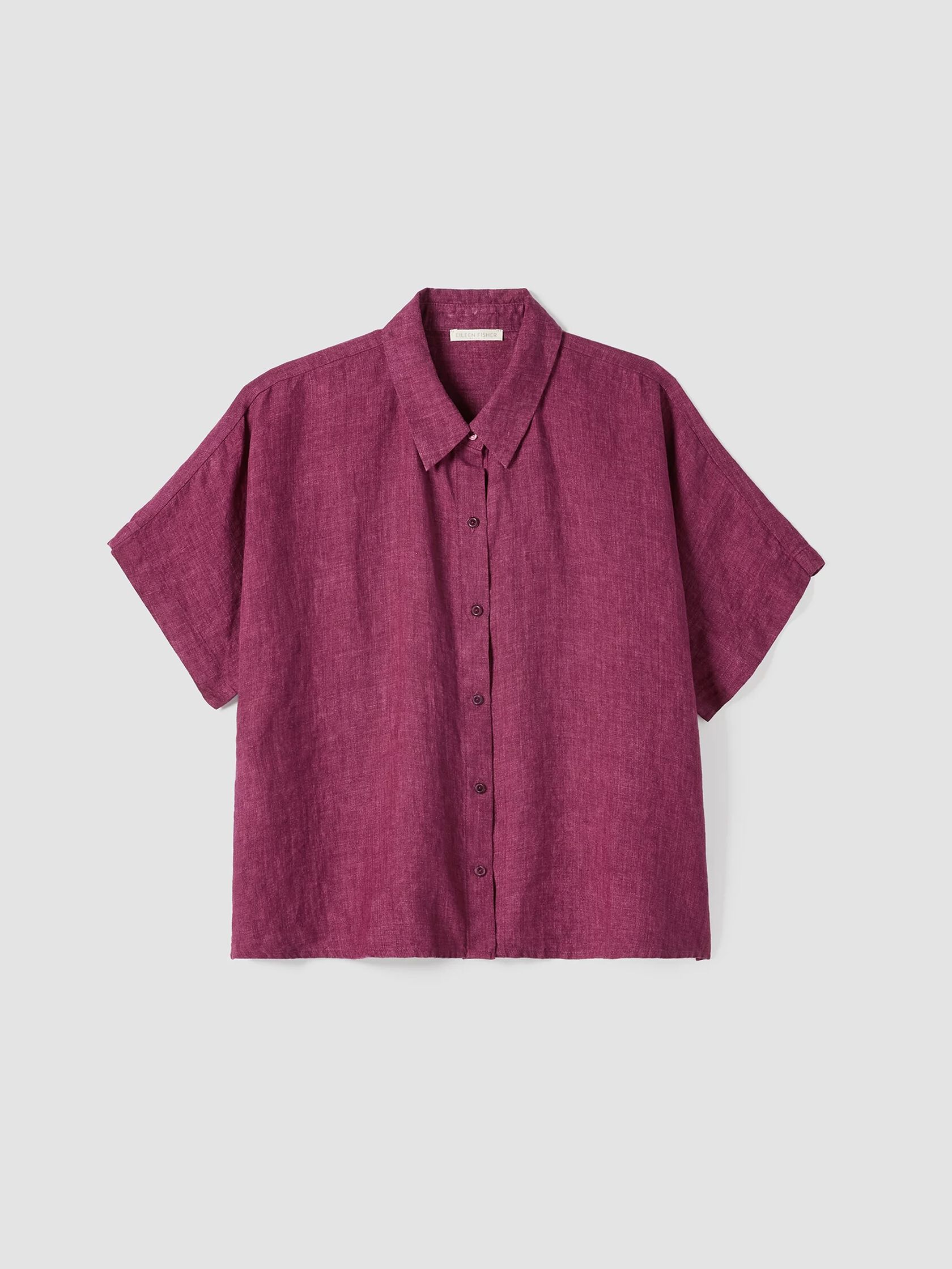 Washed Organic Linen Delave Short-Sleeve Shirt