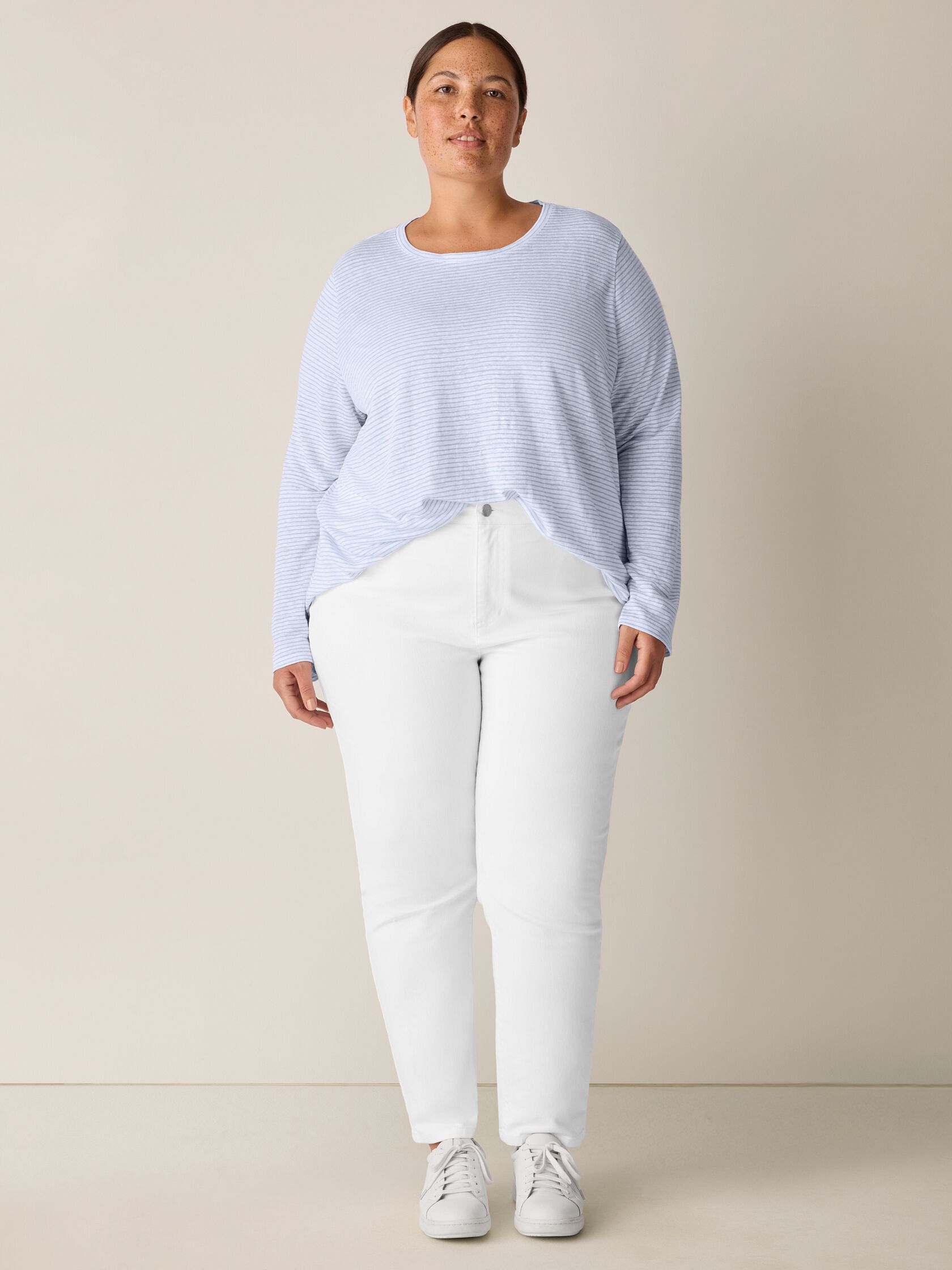 Striped Organic Linen Jersey Long-Sleeve Tee
