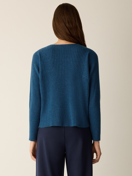 Italian Cashmere Ribbed V-Neck Top