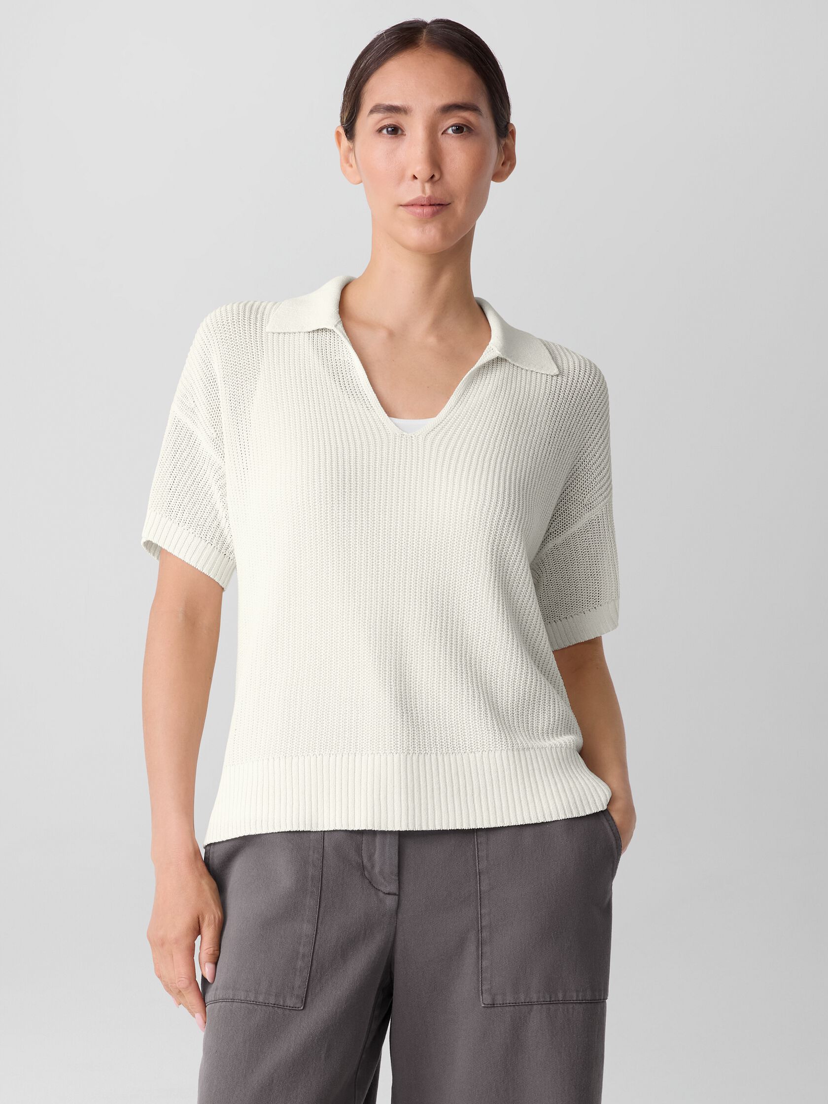 Cotton Silk Cord Split Neck Top