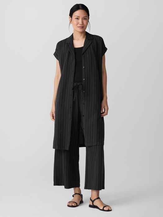 Cotton Blend Stripe Stitch Shirtdress