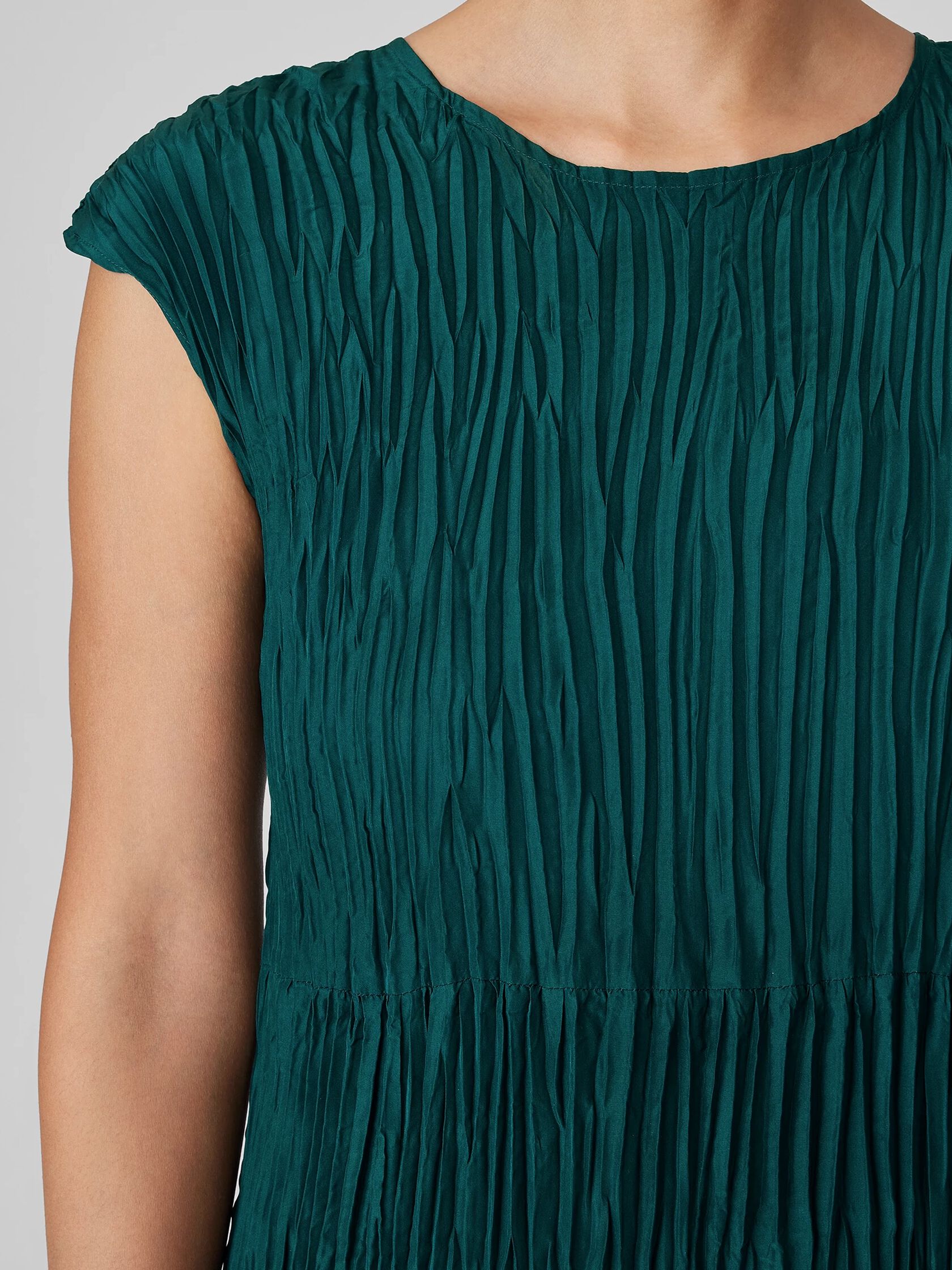 Crushed Silk Jewel Neck Tiered Dress