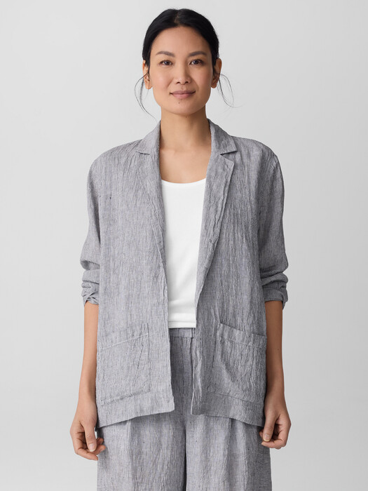 Puckered Organic Linen Stripe Blazer