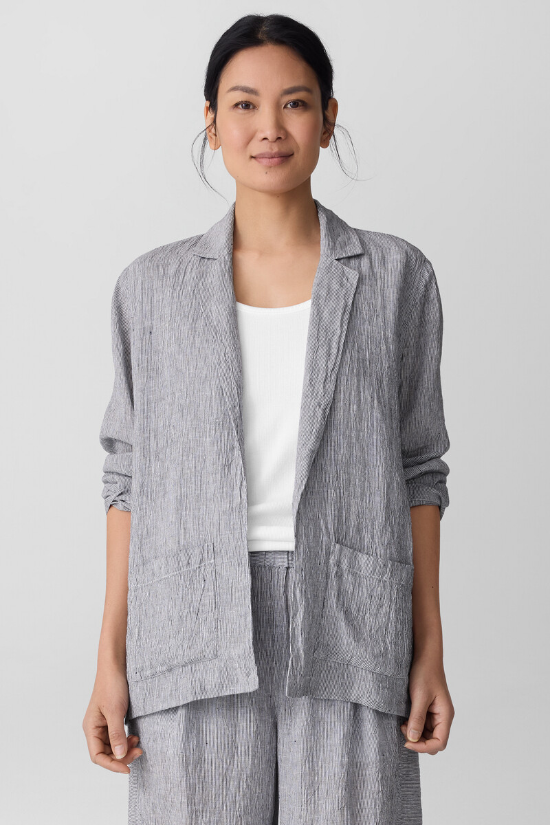 Puckered Organic Linen Stripe Blazer Puckered Organic Linen Stripe Blazer