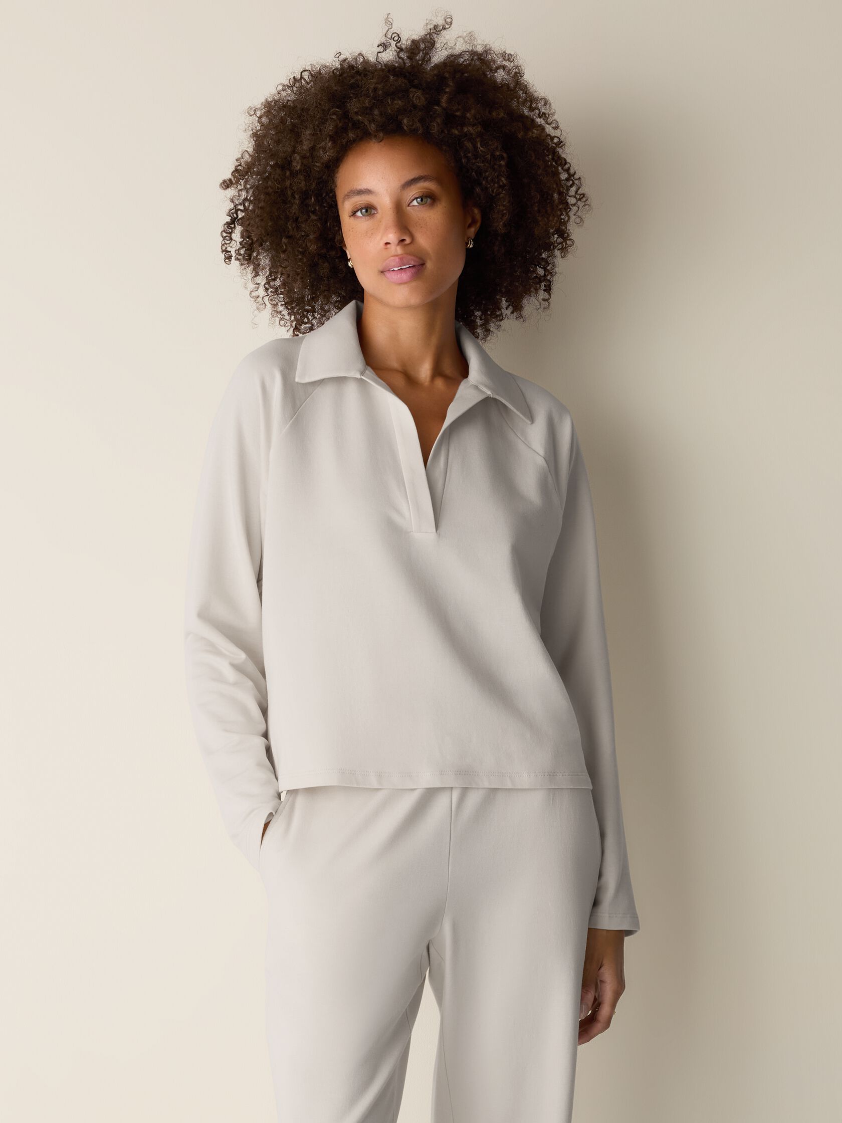 Cozy Brushed Terry Hug Split Neck Top