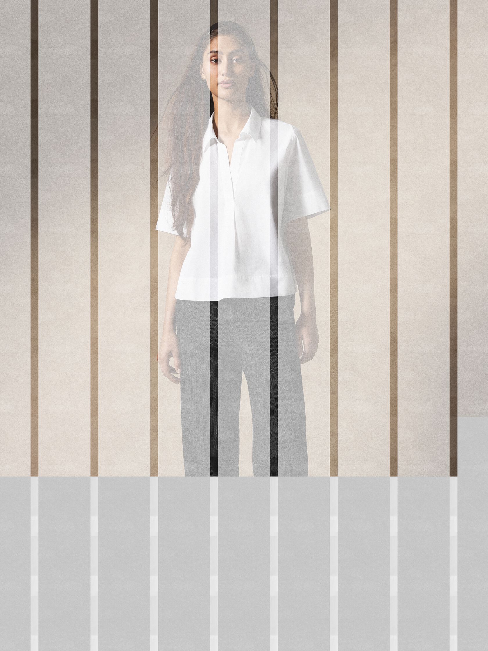 Cotton Blend Stripe Stitch Lantern Pant