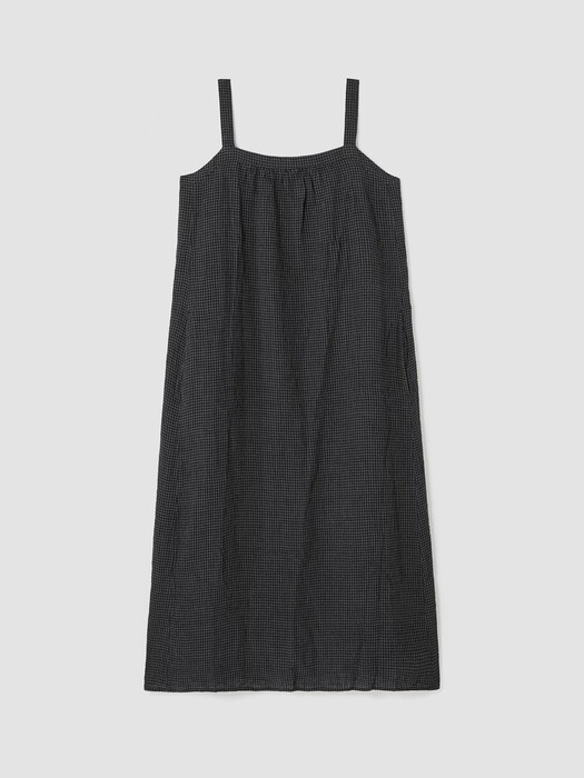Puckered Organic Linen Square Neck Dress