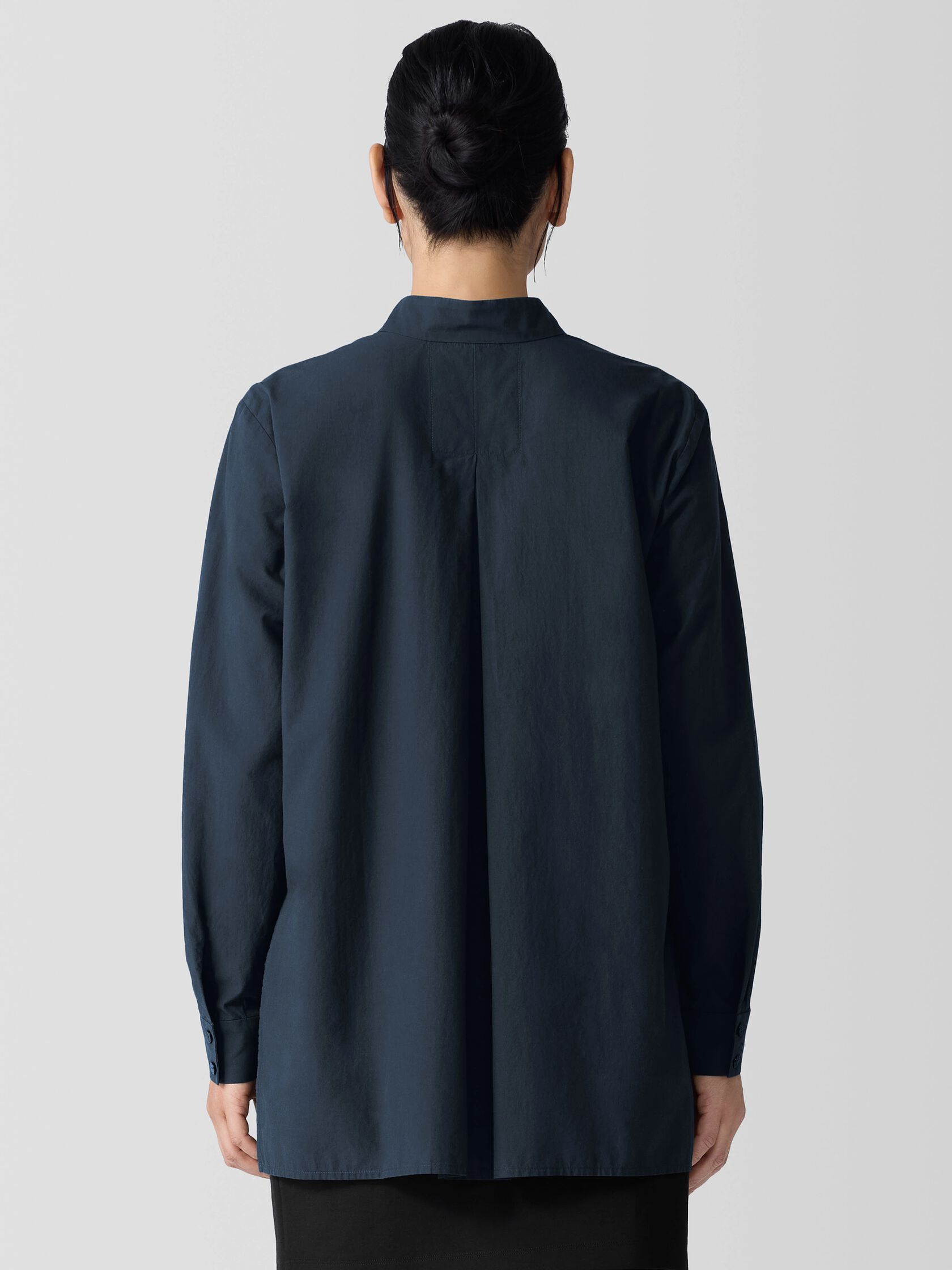 Washed Organic Cotton Poplin Stand Collar Top