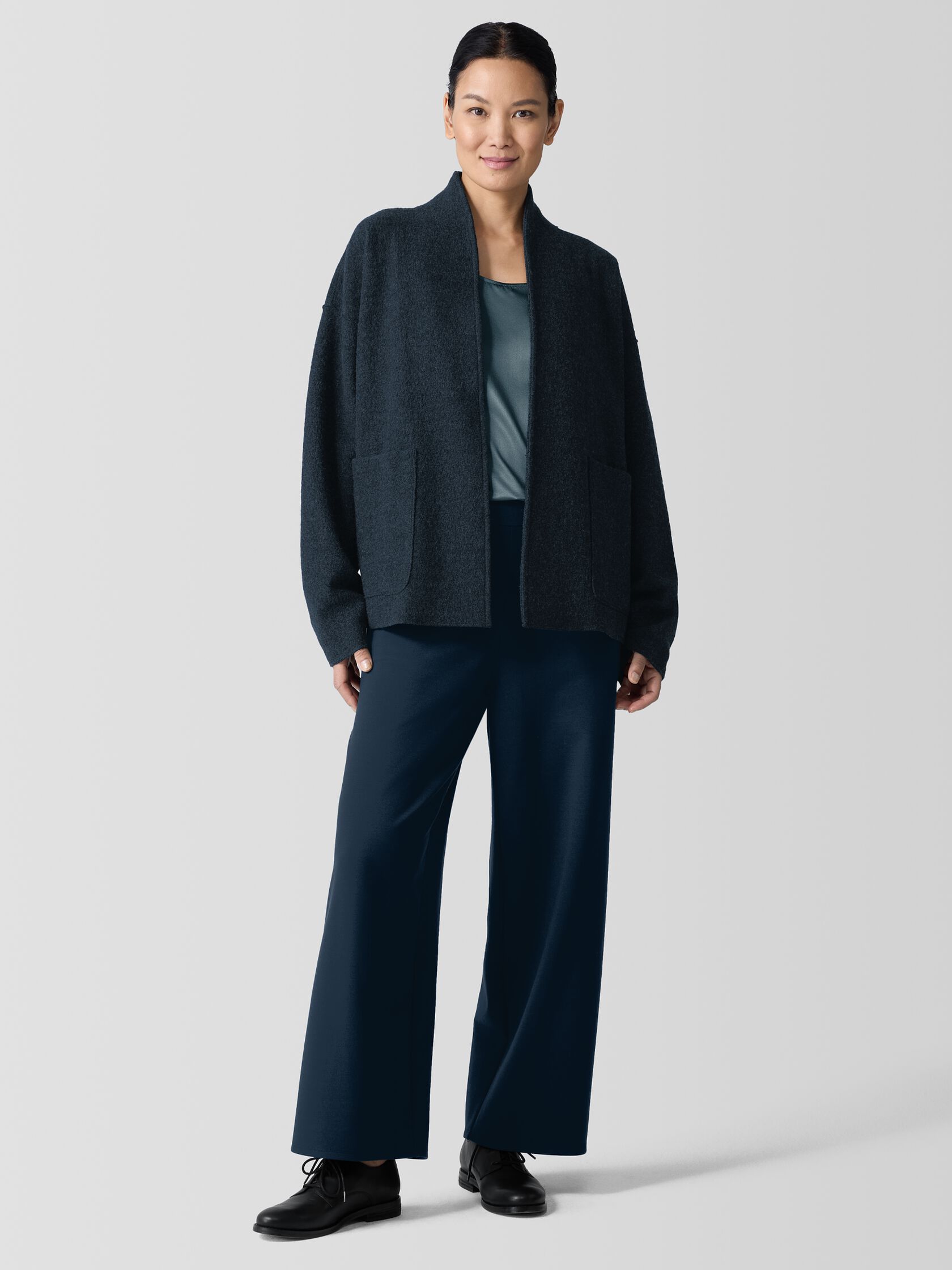 Lightweight Boiled Wool High Collar Jacket in Regenerative Wool
