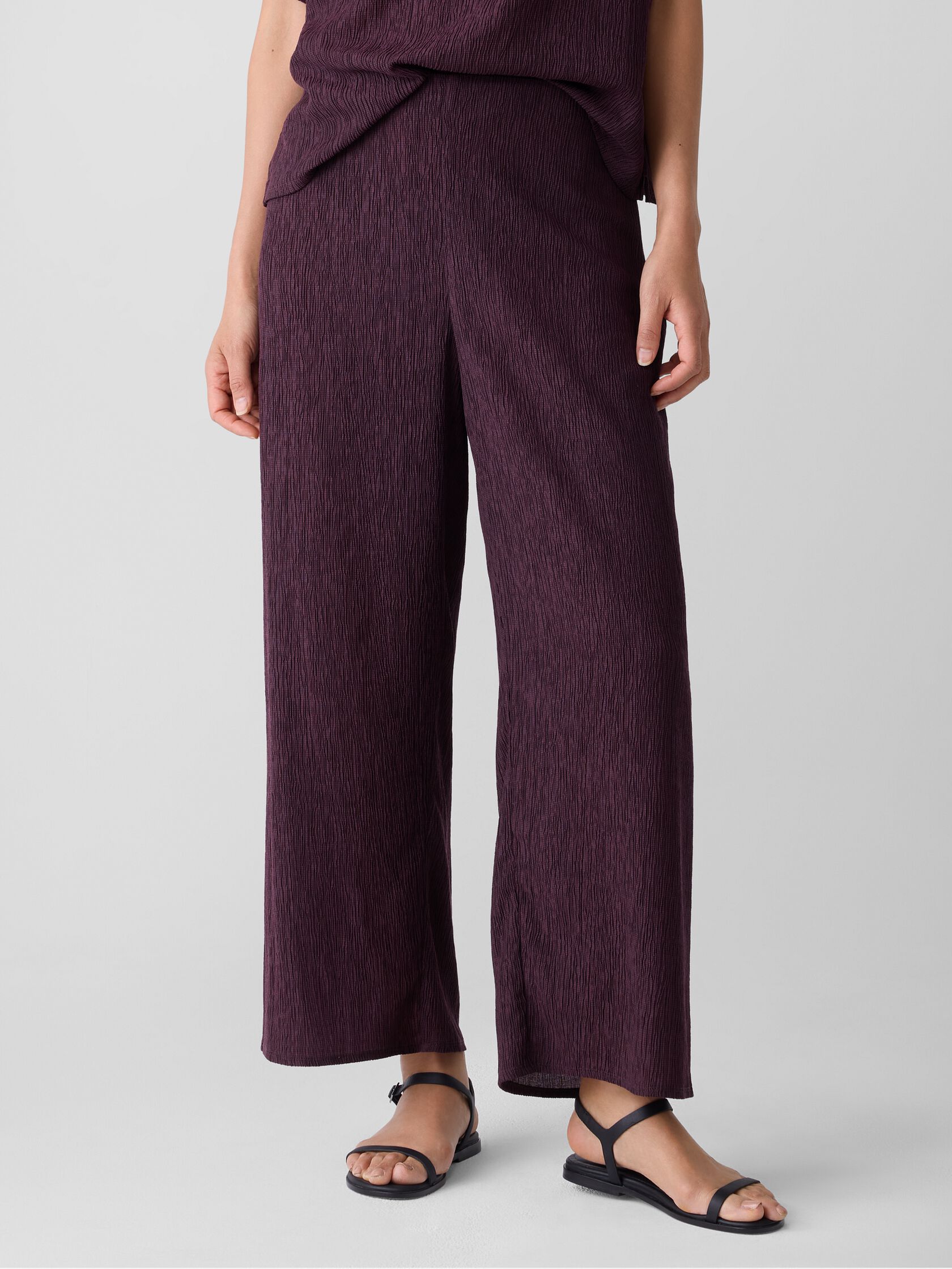 Woven Plissé Wide-Leg Pant