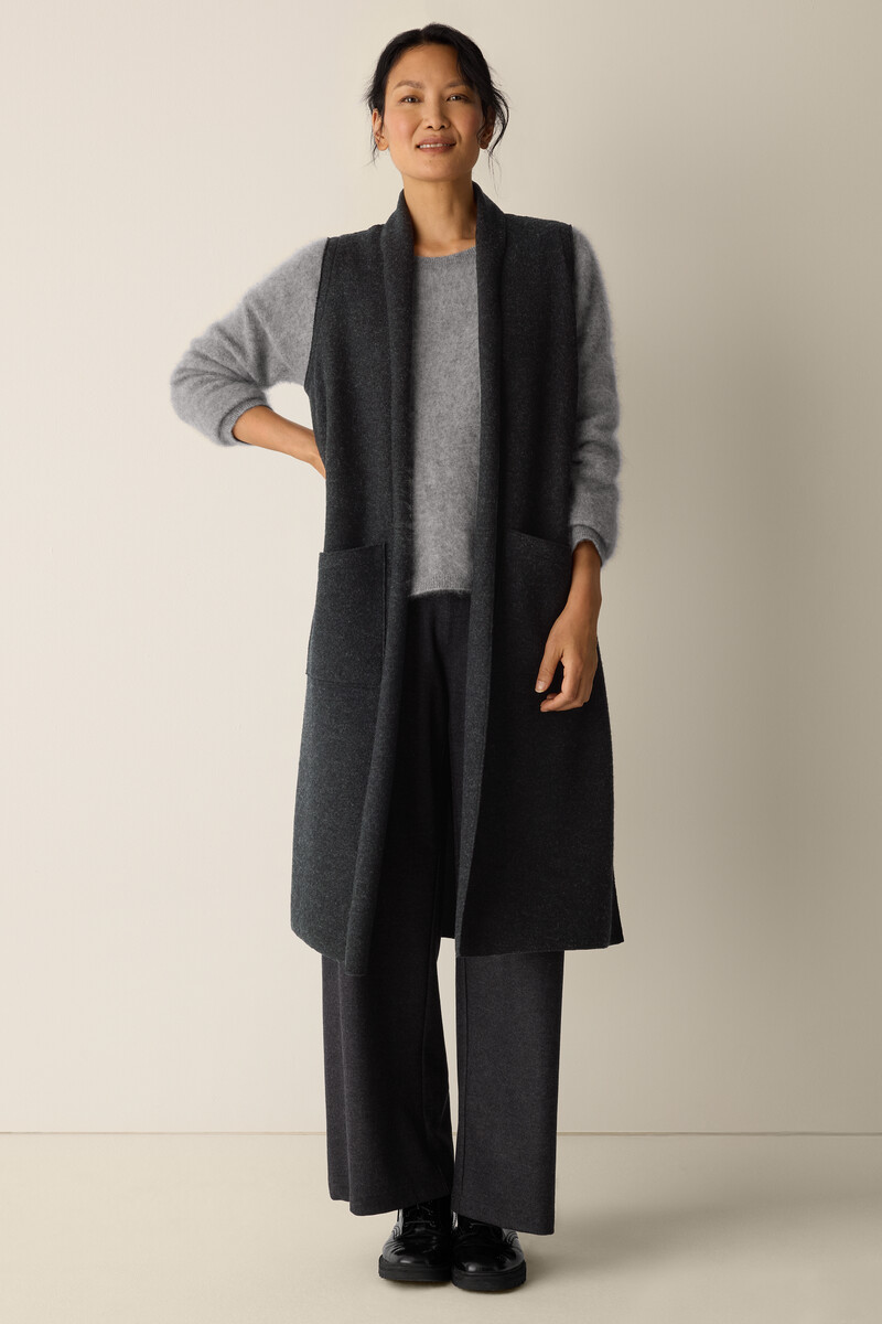 Lightweight Boiled Wool Shawl Collar Vest in Regenerative Wool Lightweight Boiled Wool Shawl Collar Vest in Regenerative Wool
