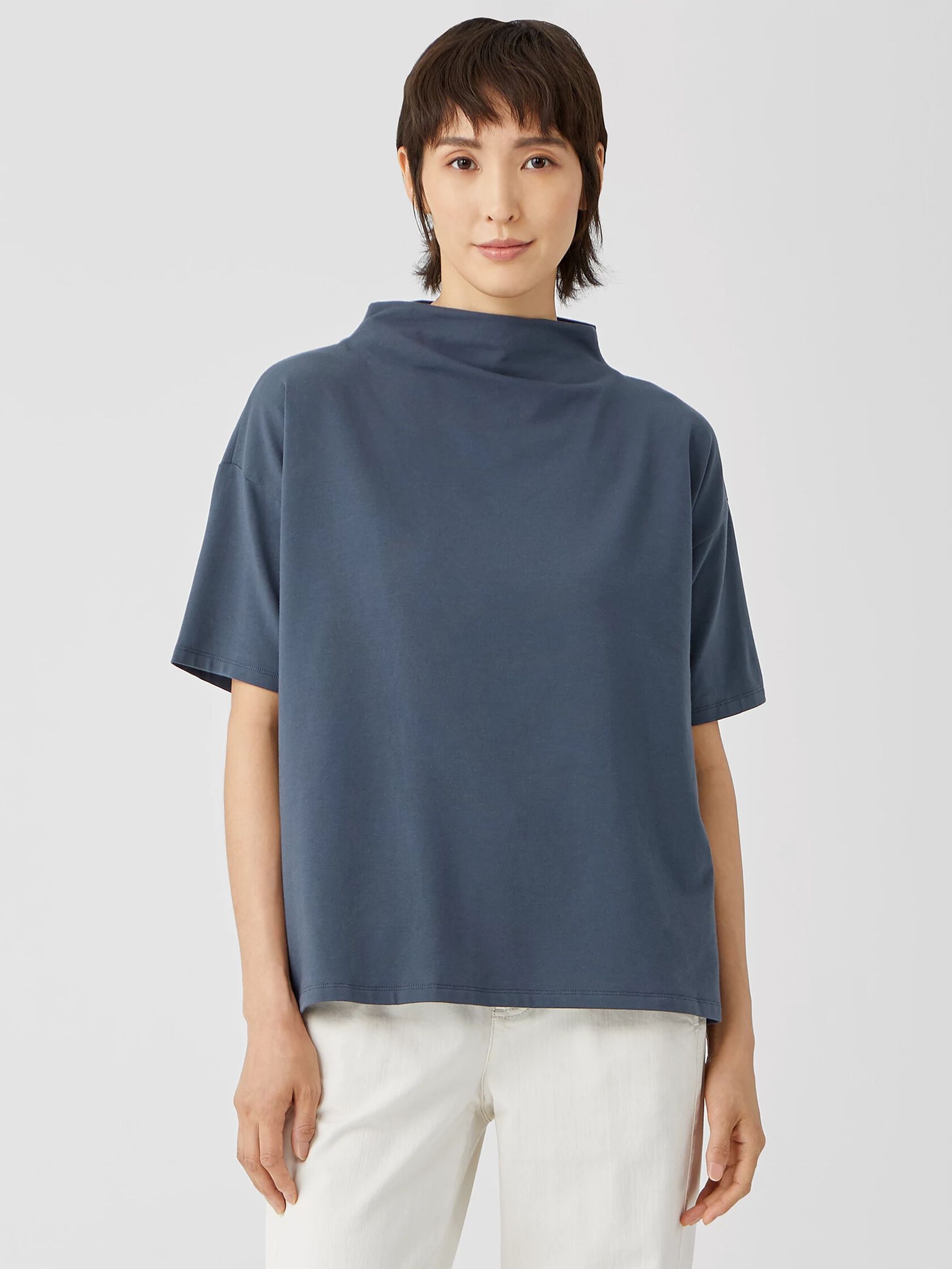 Traceable Organic Cotton Jersey Funnel Neck Top