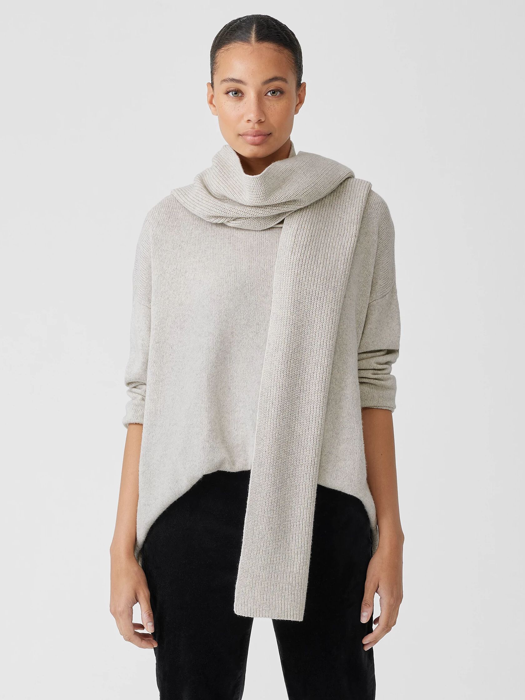 Cotton and Recycled Cashmere Hooded Scarf