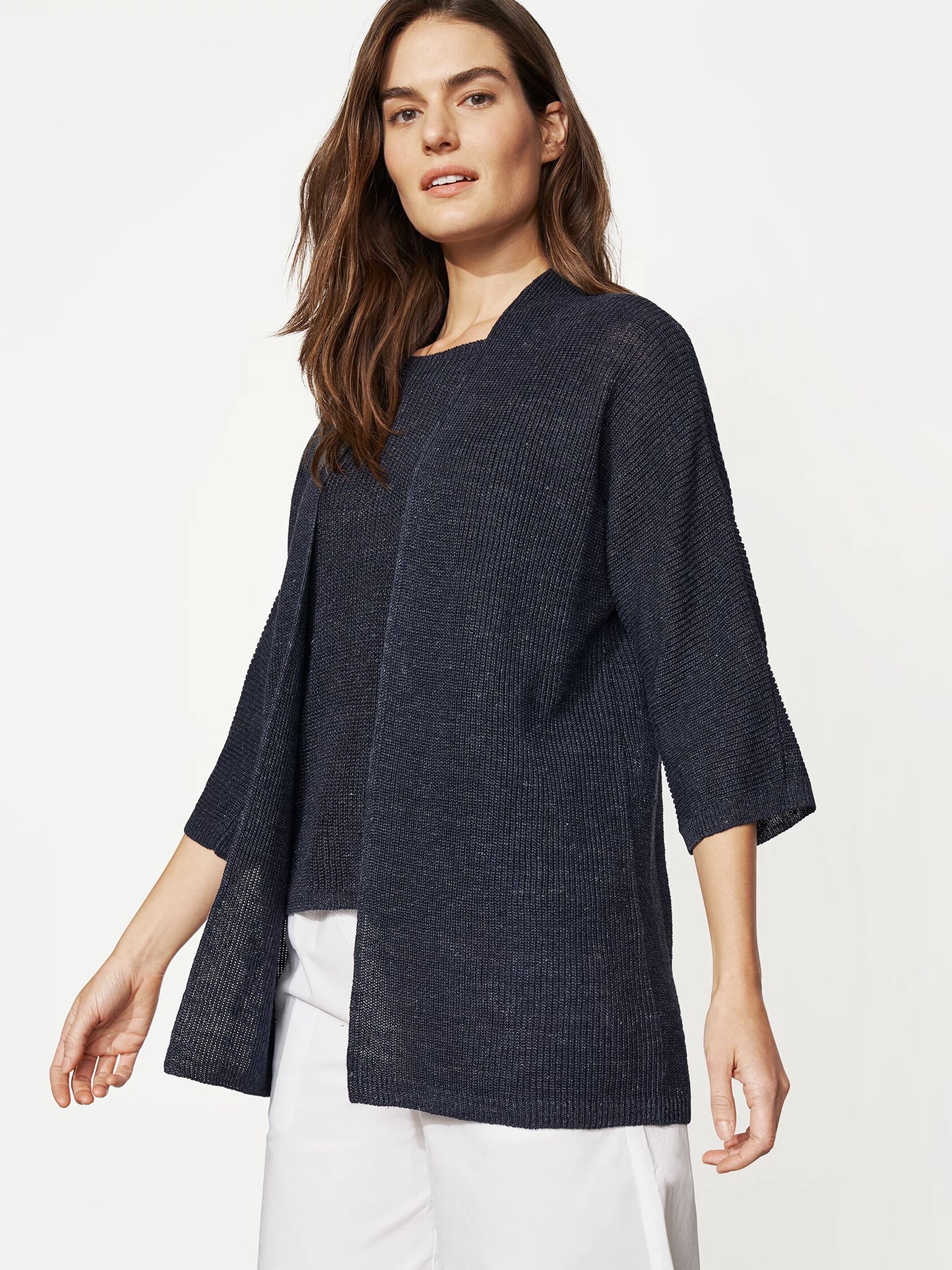 Organic Linen Melange 3/4-Sleeve Cardigan