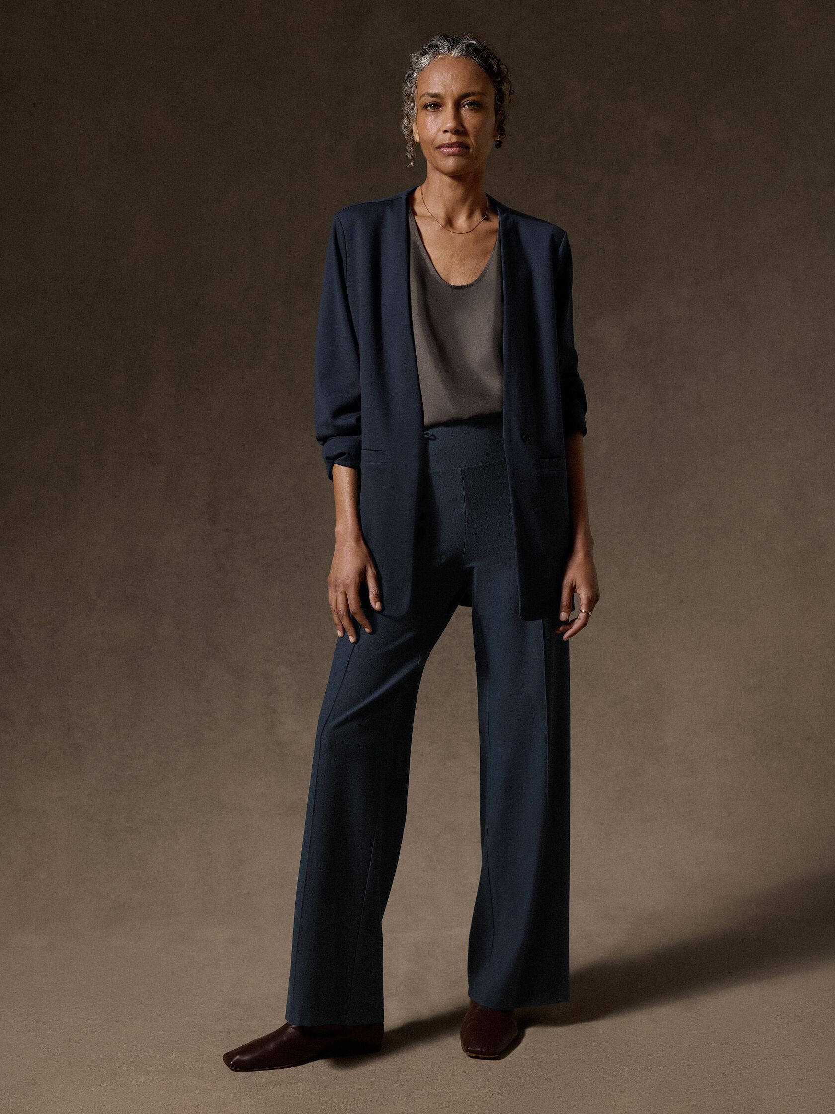 Washable Stretch Crepe Pintuck Wide Pant