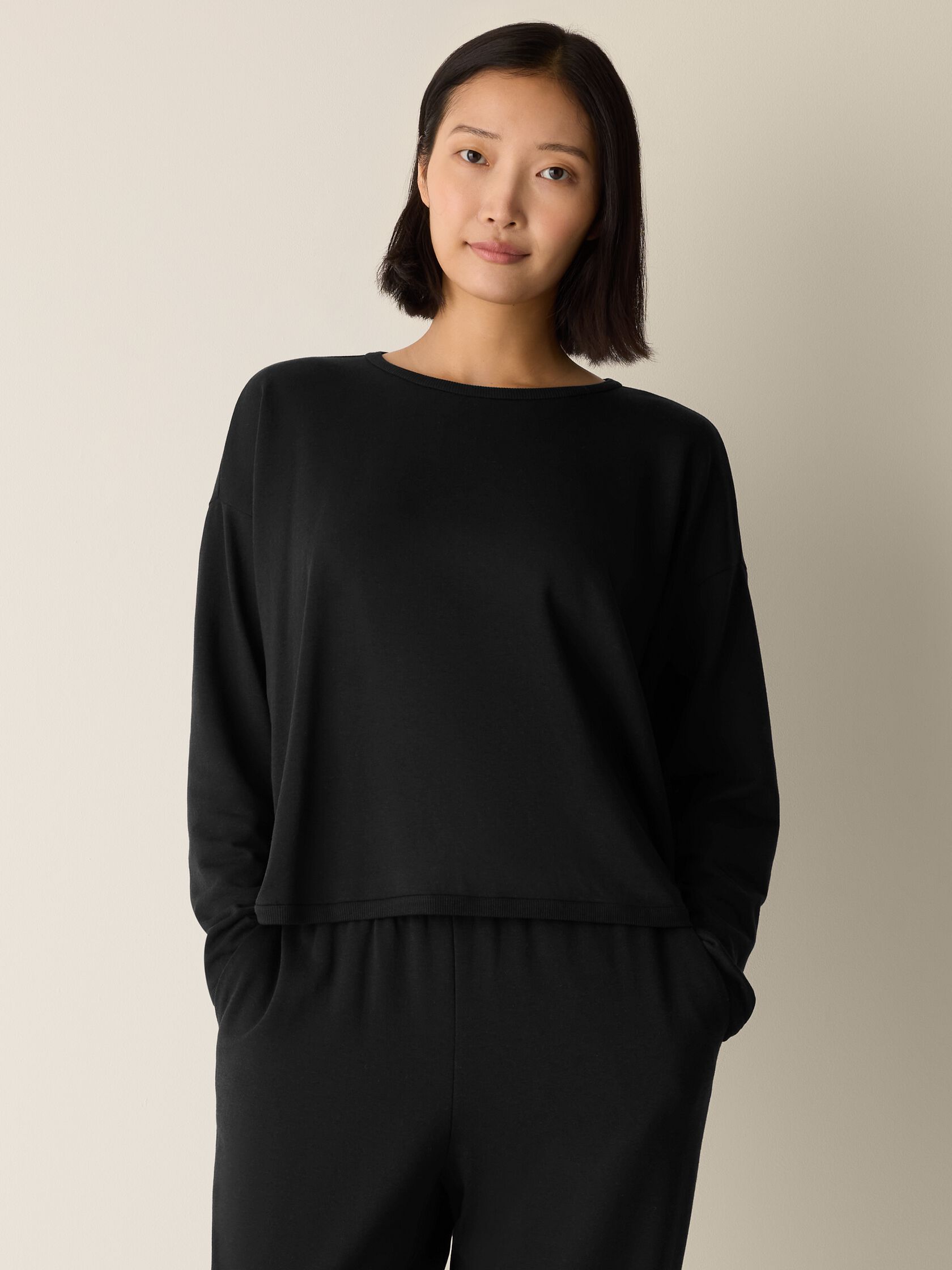 Cozy Brushed Terry Hug Round Neck Box-Top