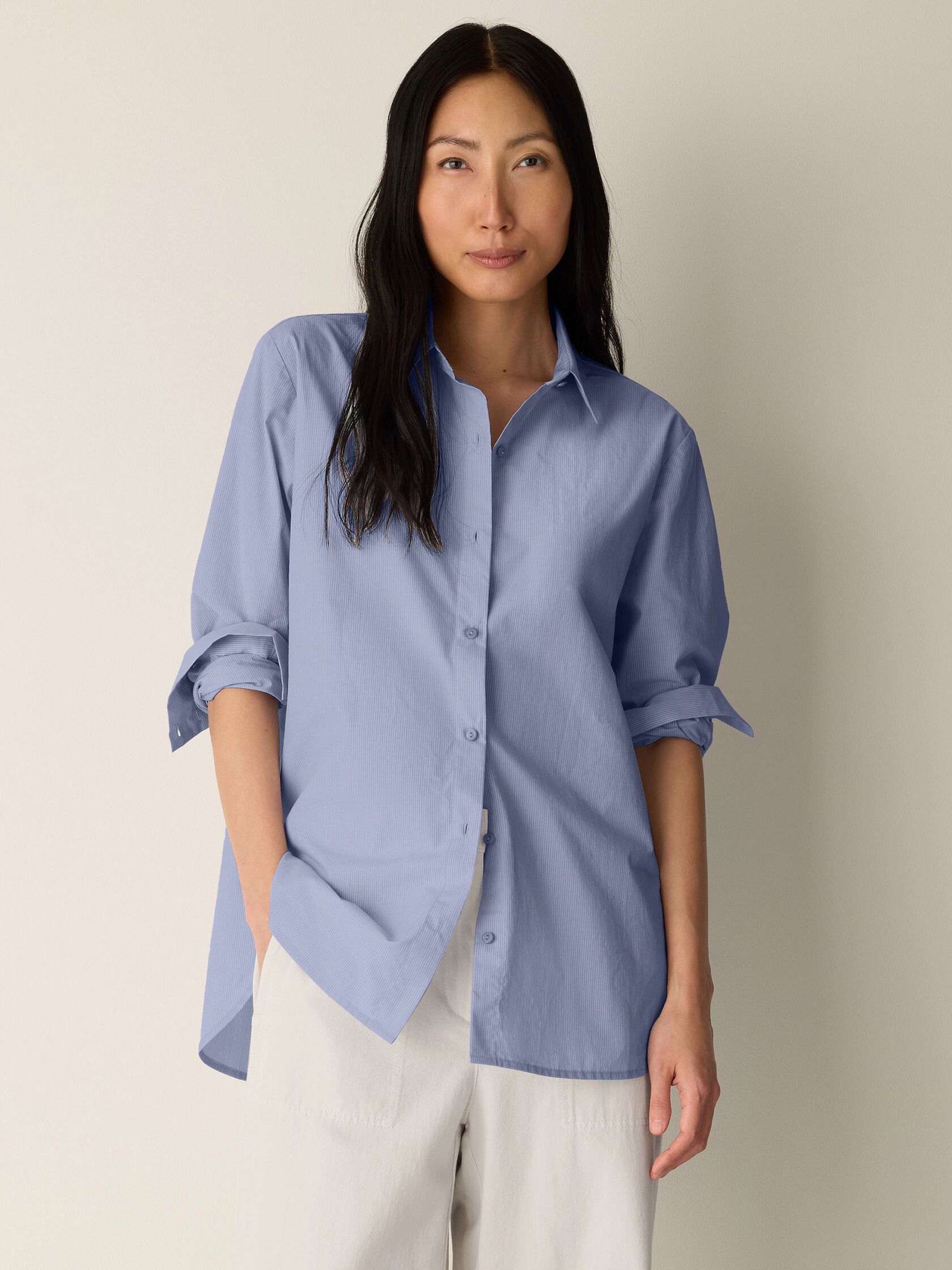 Striped Organic Cotton Poplin Classic Collar Shirt