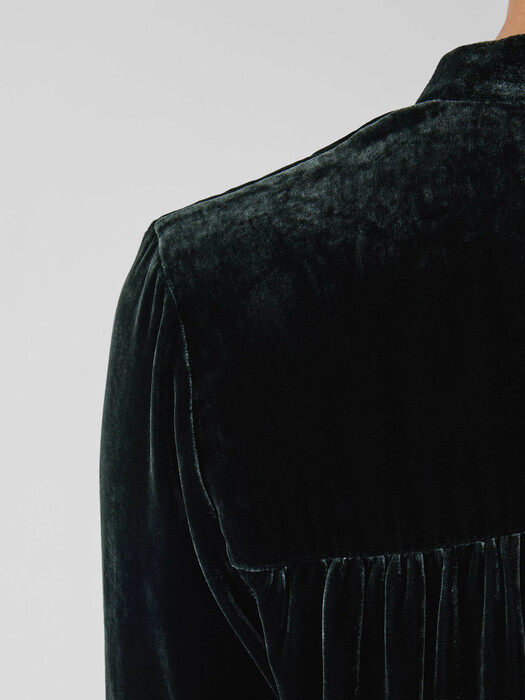 Velvet Band Collar Long Shirt