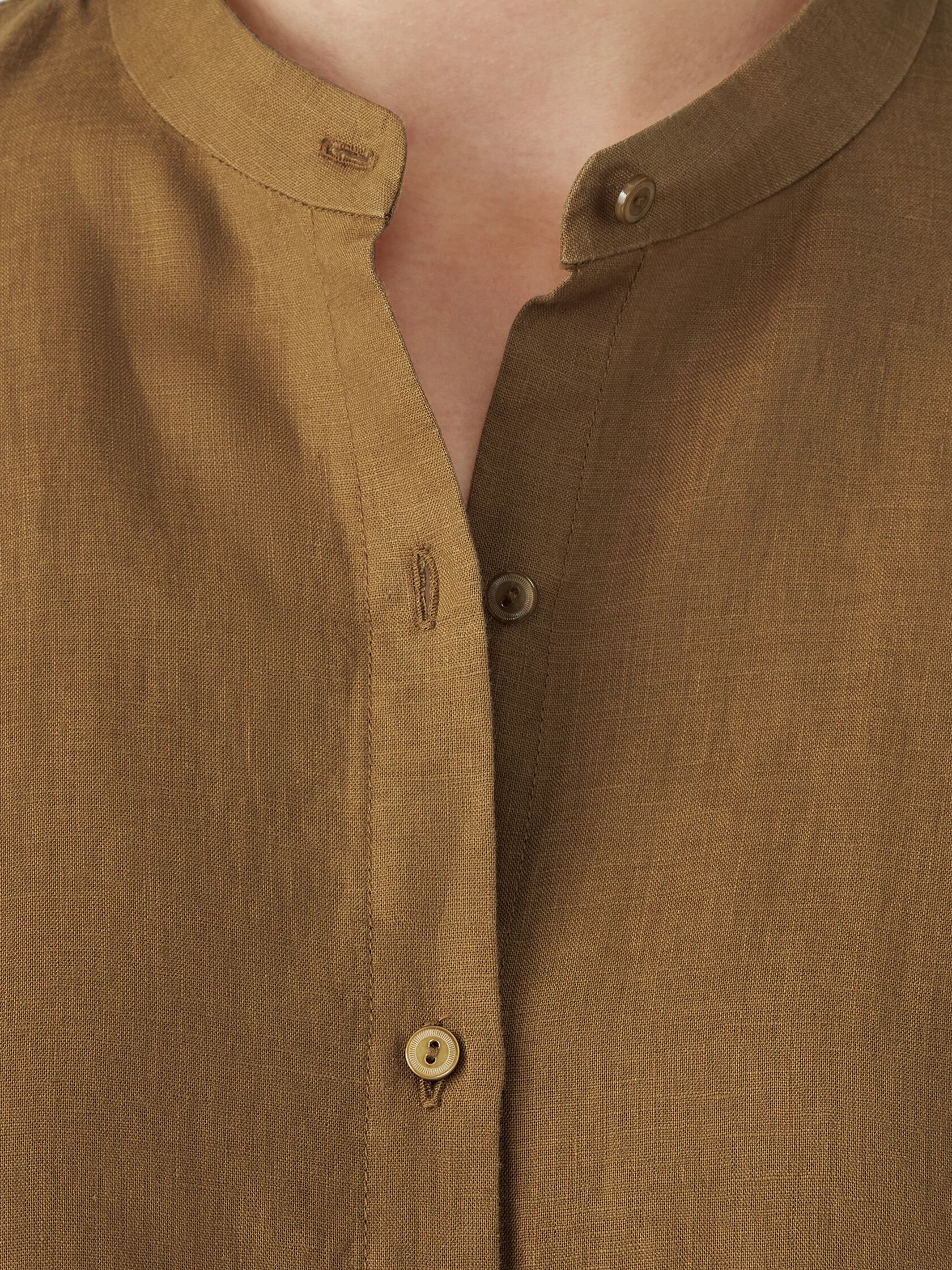 Organic Handkerchief Linen Band Collar Short-Sleeve Shirt