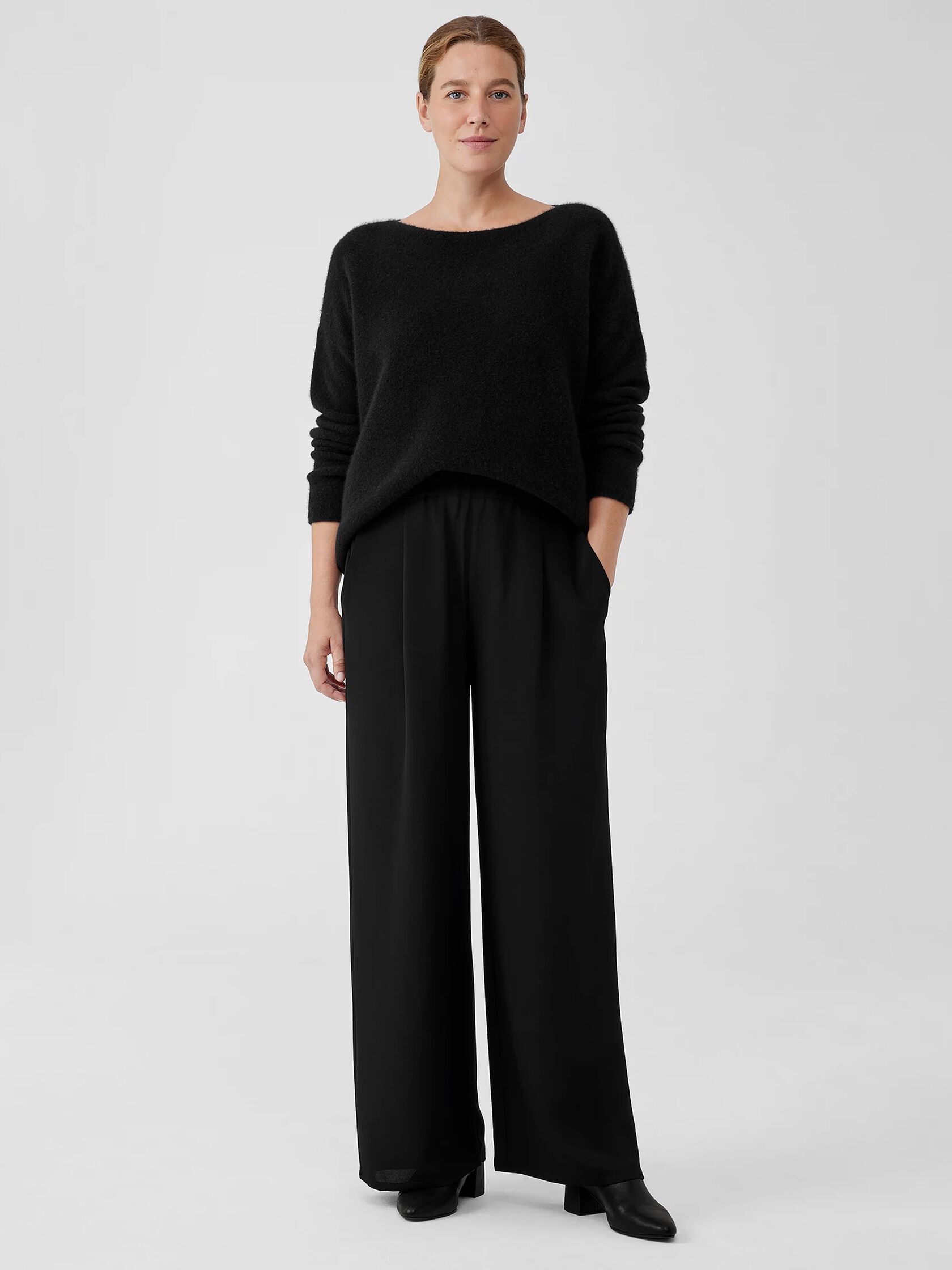 Silk Double Crepe Wide-Leg Pant