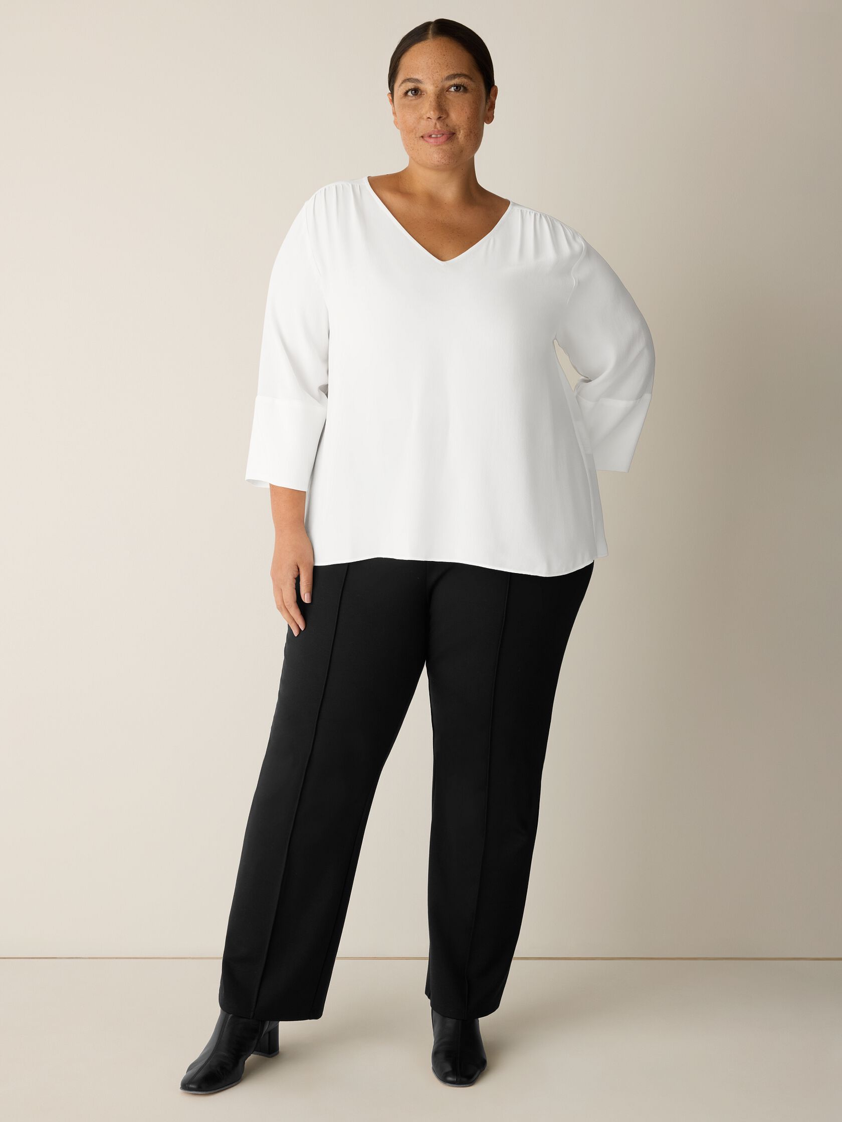 Silk Georgette Crepe V-Neck Top