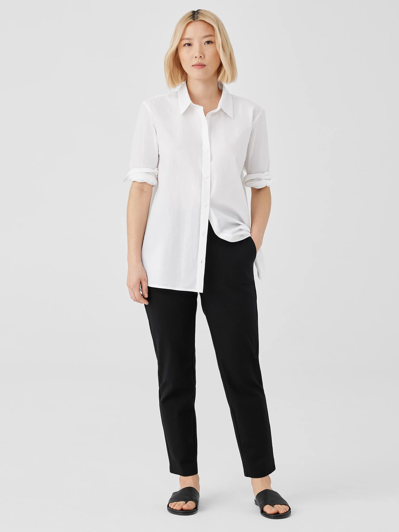 Cotton Blend Ponte High-Waisted Slim Pant