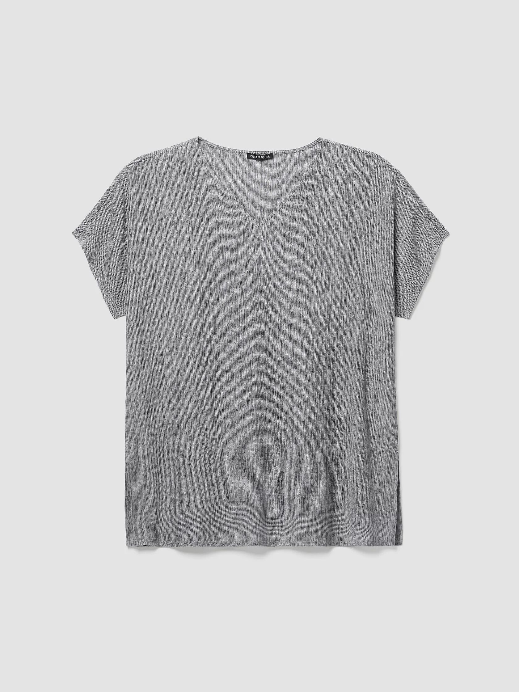 Woven Plissé V-Neck Top