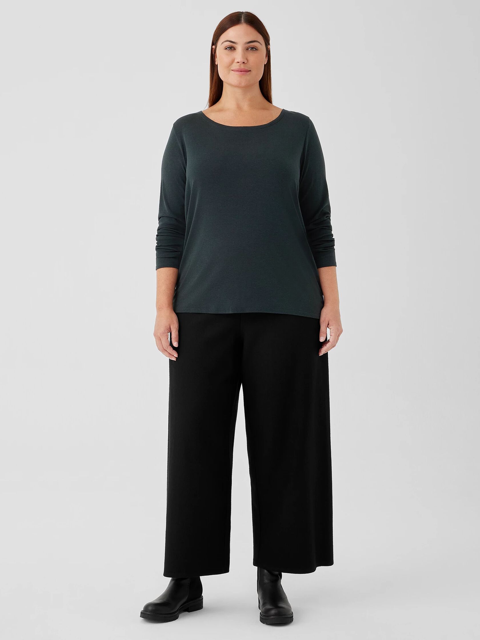 Ribbed Pima Cotton Blend Scoop Neck Top