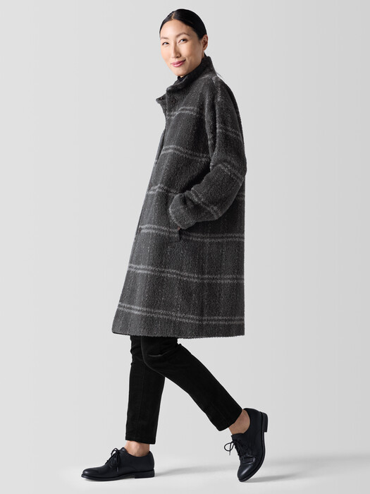 Luxe Alpaca Windowpane Stand Collar Coat