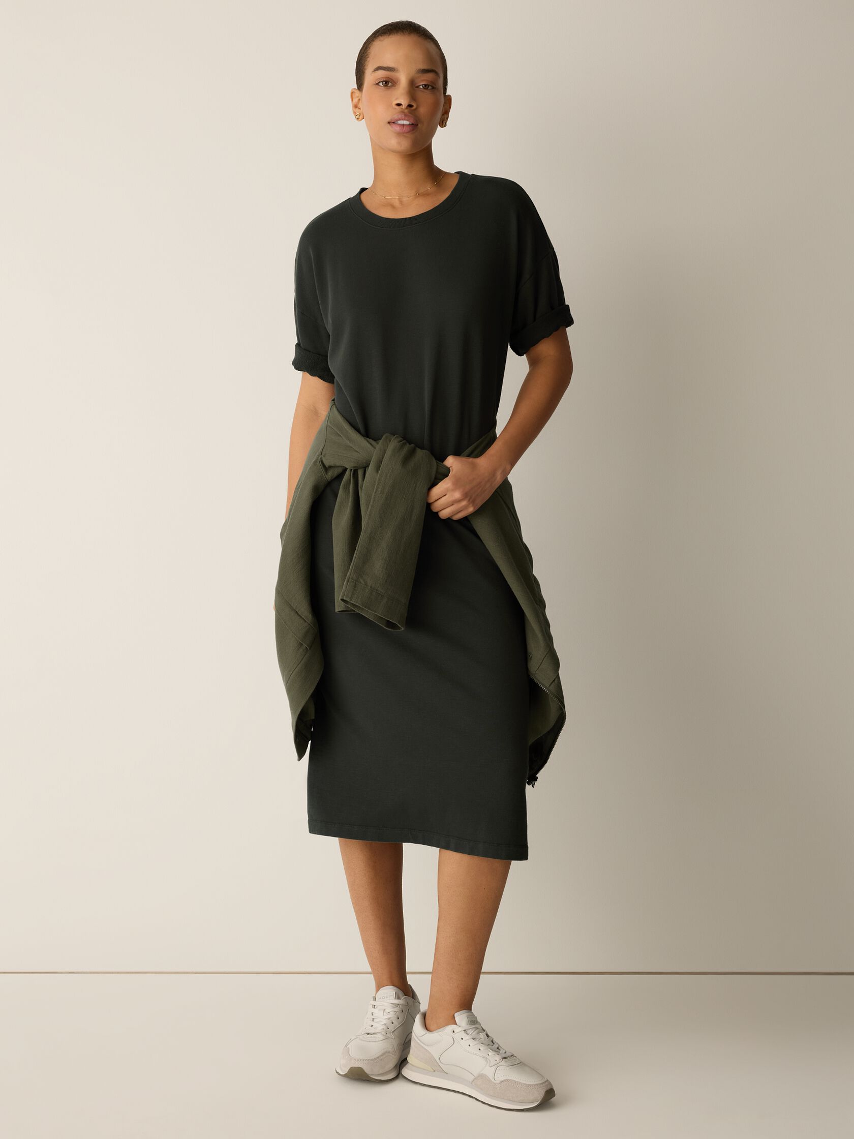 Garment-Dyed Organic Cotton Terry Crew Neck Dress