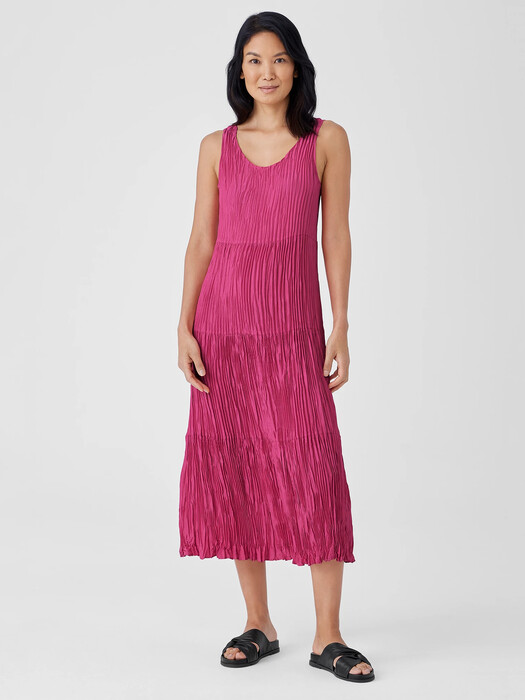 eileen fisher silk tiered dress Crushed Silk Tiered Dress