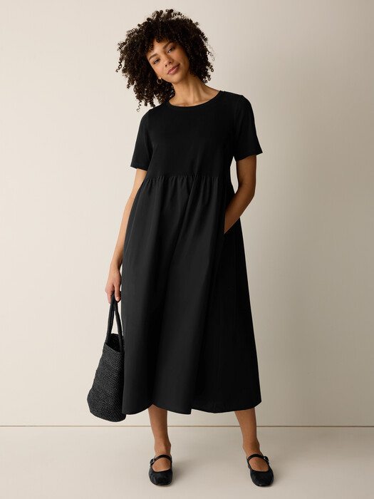 Eileen Fisher Women's Short Sleeve Midi Dress - Black - Size L Eileen Fisher Women's Short Sleeve Midi Dress - Black - Size L