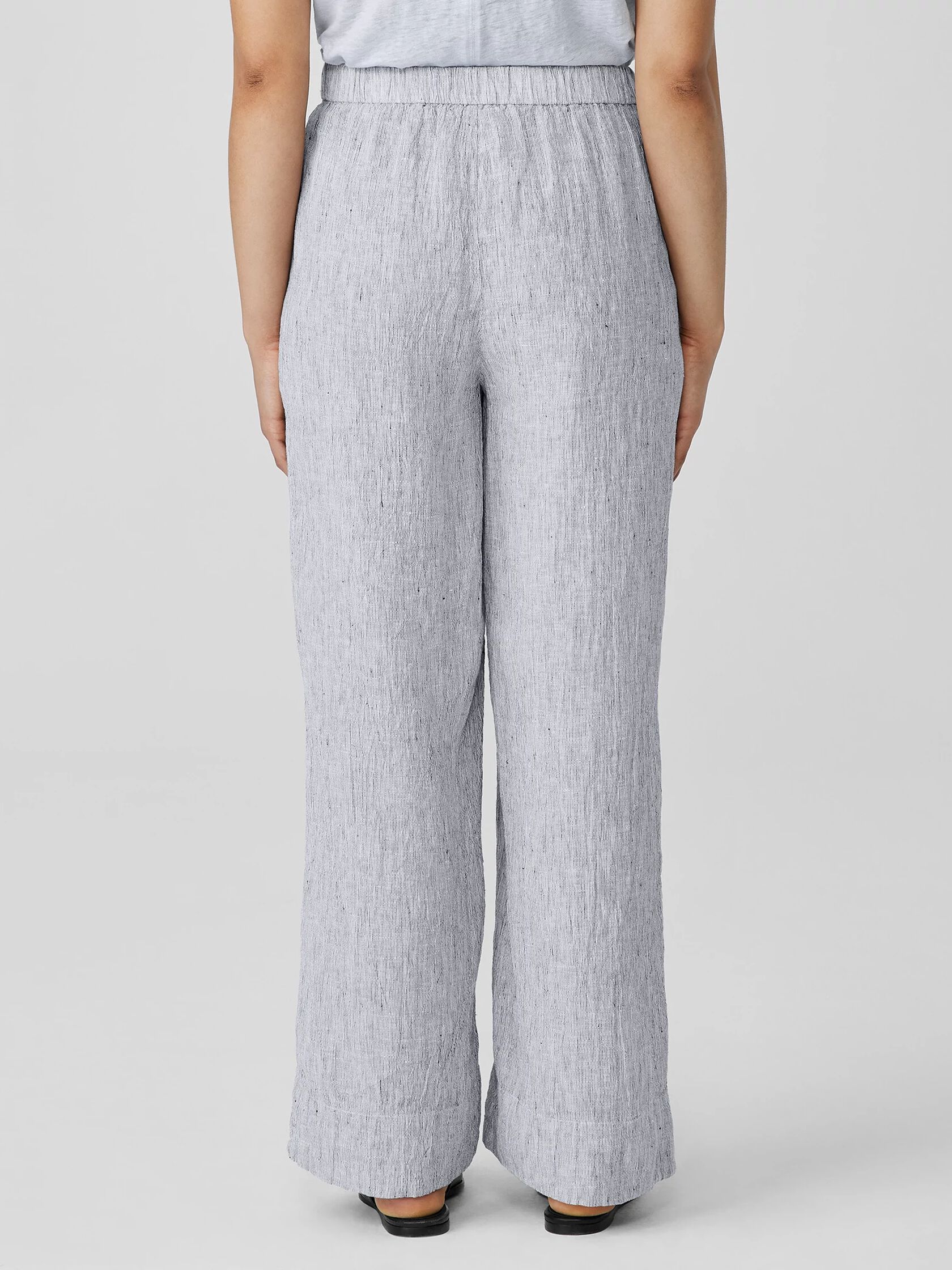 Striped Organic Linen Crinkle Wide-Leg Pant