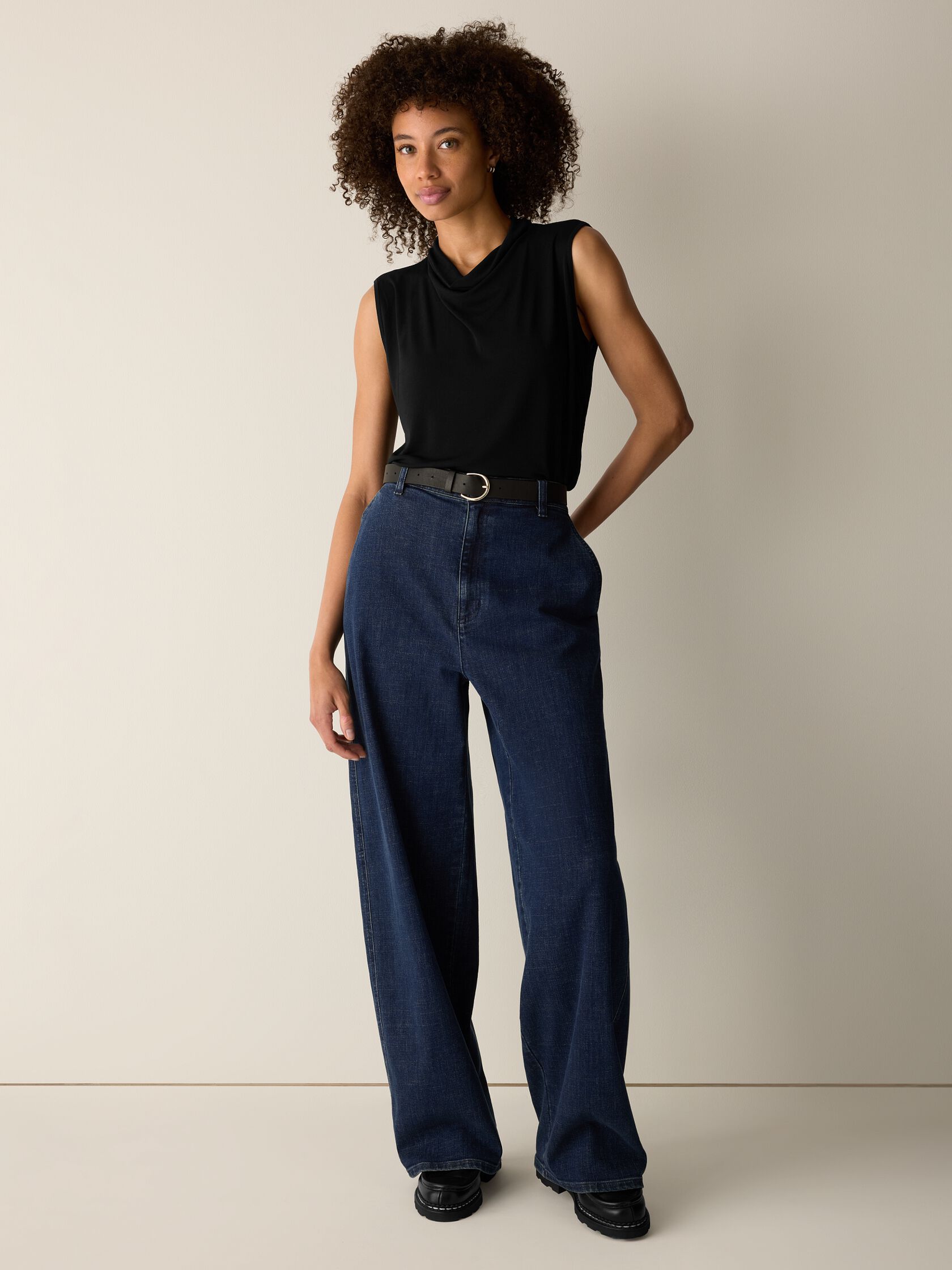 Stretch Silk Jersey Cowl Neck Tank