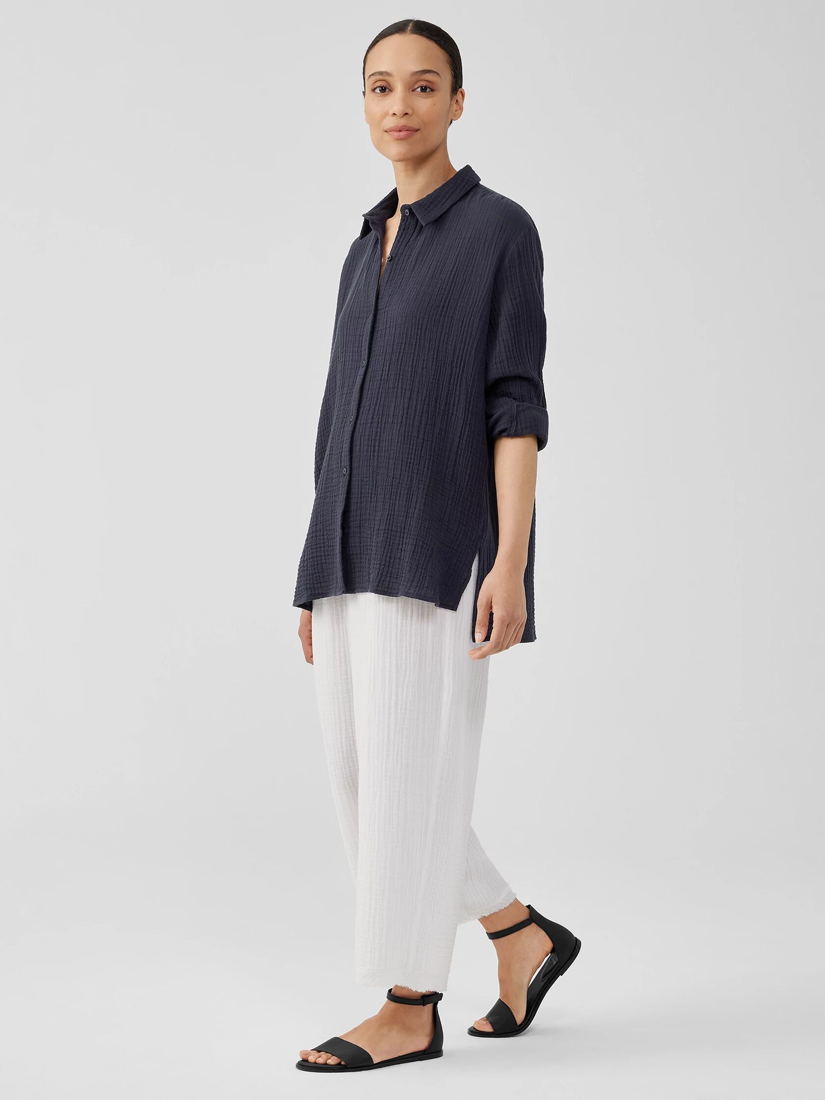 Organic Cotton Gauze Classic Collar Shirt | EILEEN FISHER