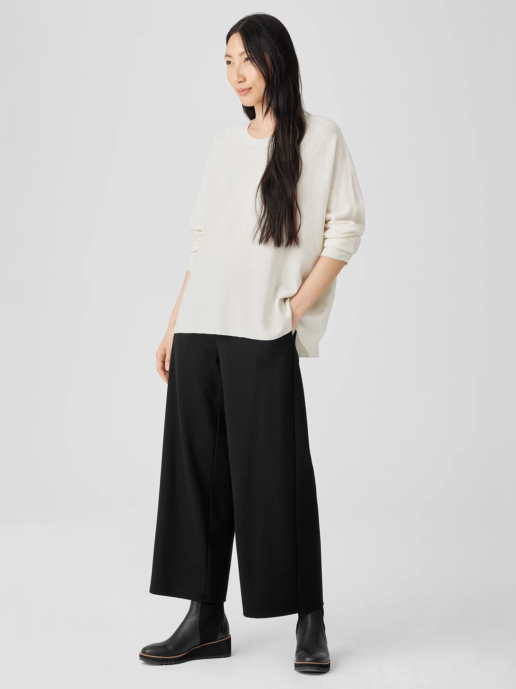 Linen Crepe Stretch Crew Neck Top