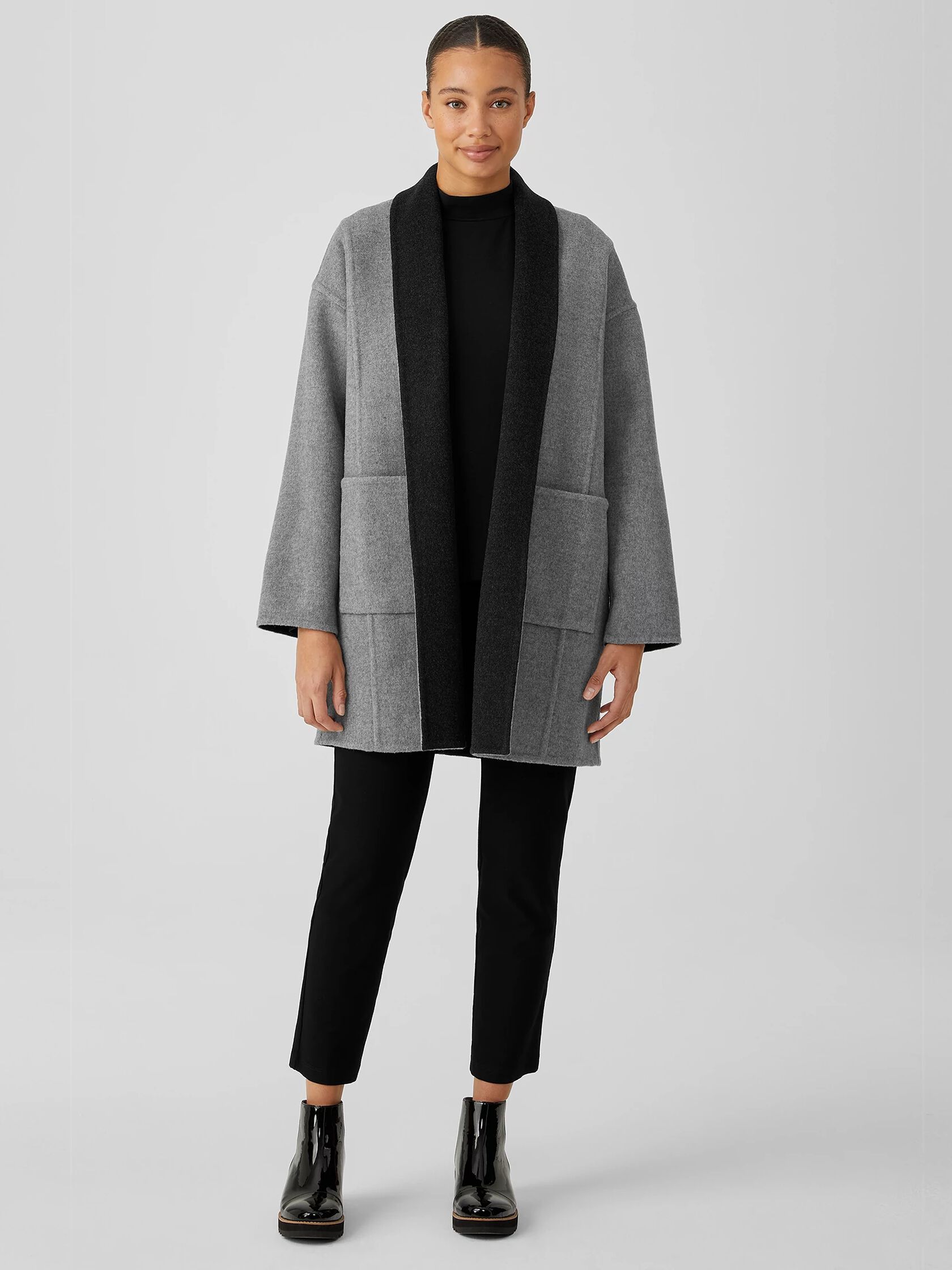 Eileen Fisher Doubleface Wool Cloud Hooded Coat in Natural