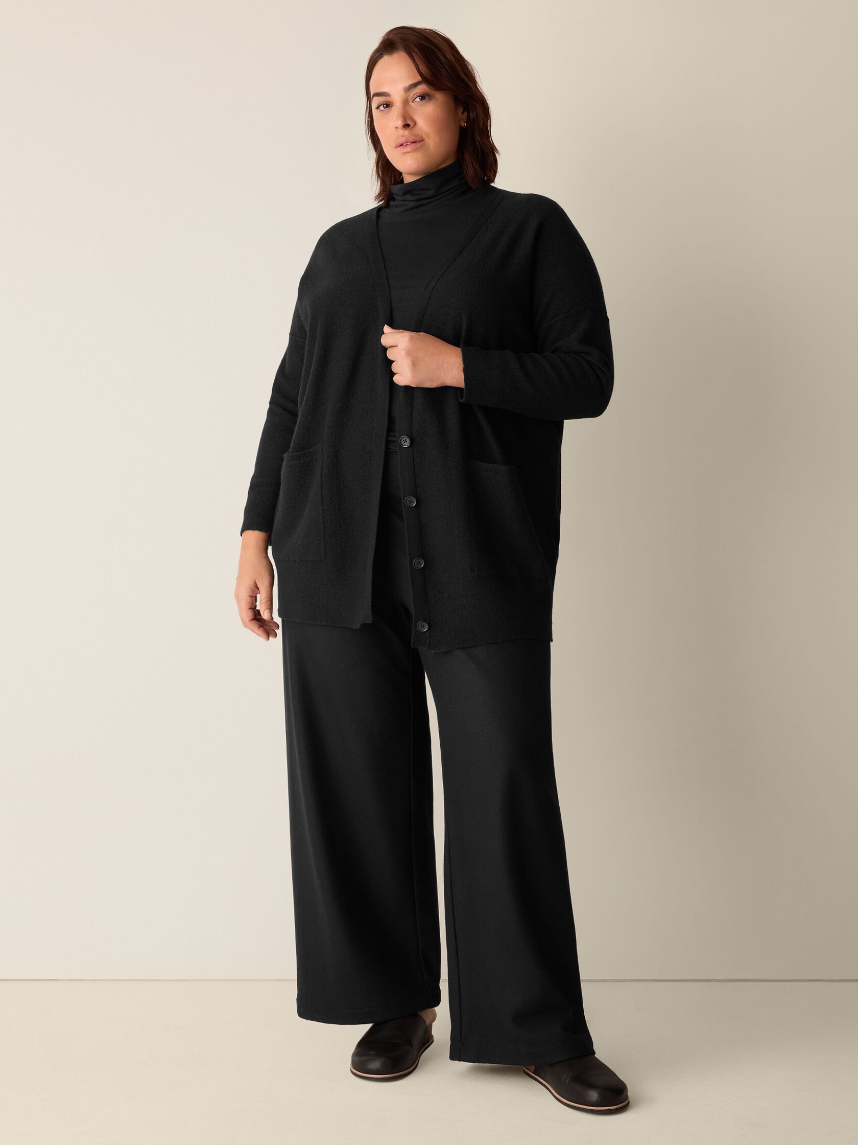 Fine Felted Wool Long Cardigan in Regenerative Wool