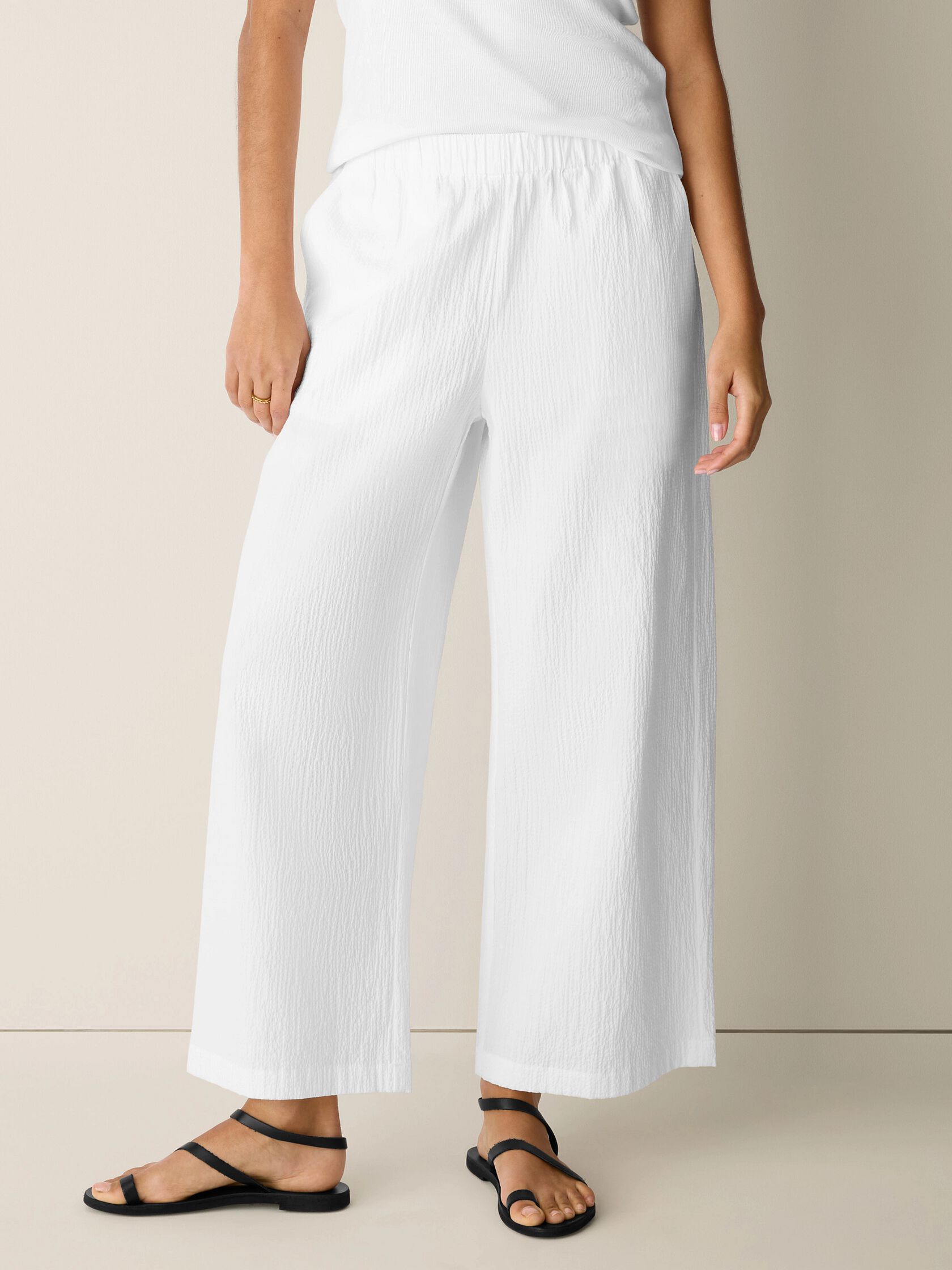 Organic Cotton Pucker Wide-Leg Pant